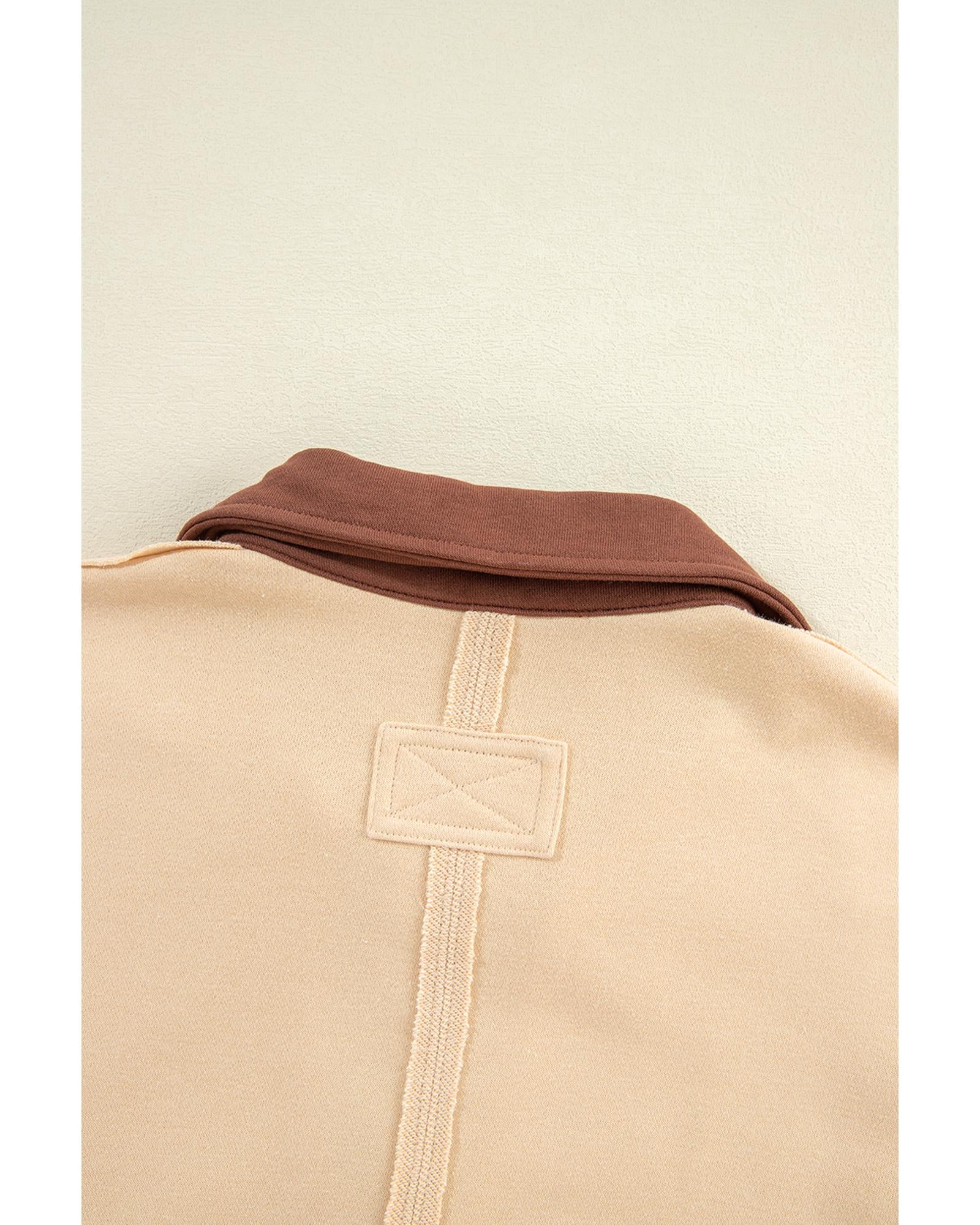 Light French Beige Striped Colorblock Patchwork Collar Sweatshirt - L 5