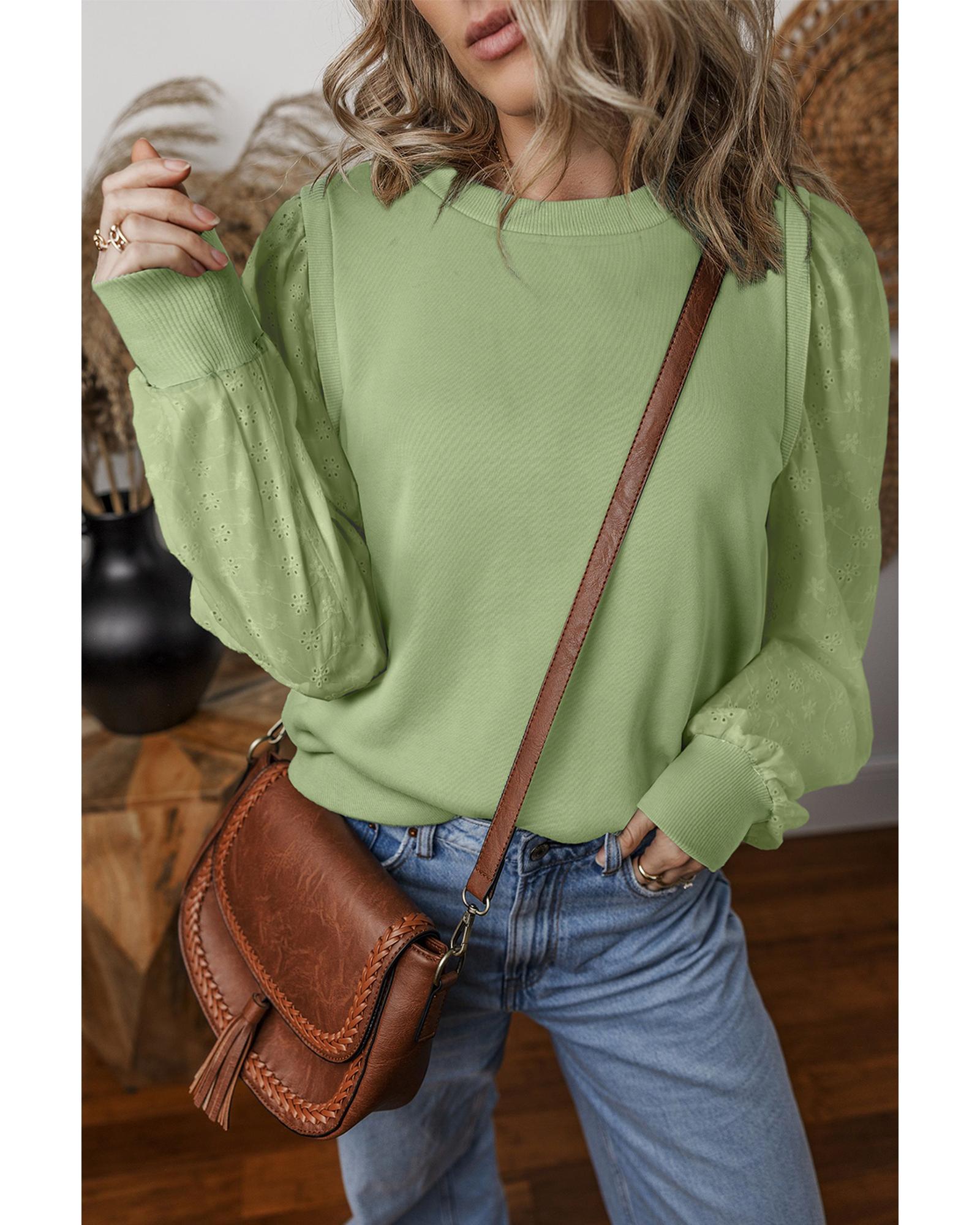 Mist Green Solid Patchwork Sleeve Round Neck Sweatshirt - 2XL 3