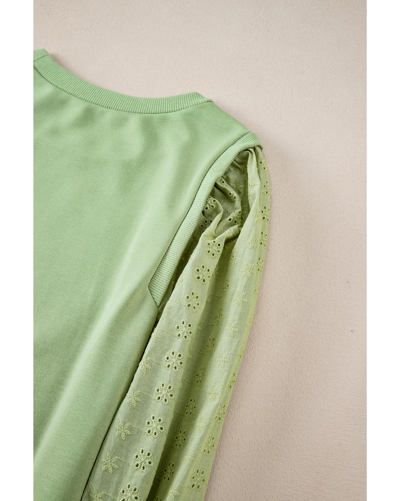 Mist Green Solid Patchwork Sleeve Round Neck Sweatshirt - 2XL 6