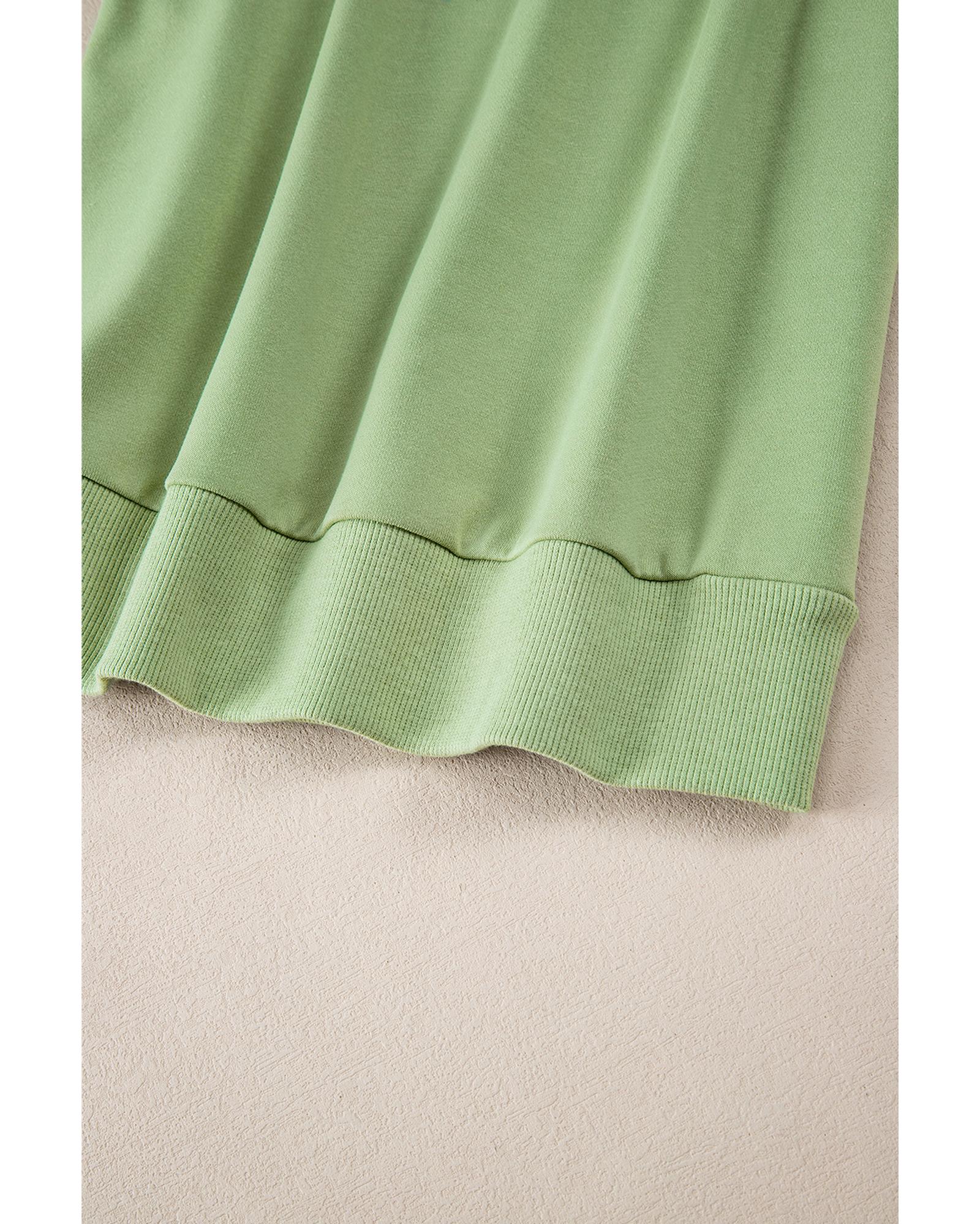 Mist Green Solid Patchwork Sleeve Round Neck Sweatshirt - L 7