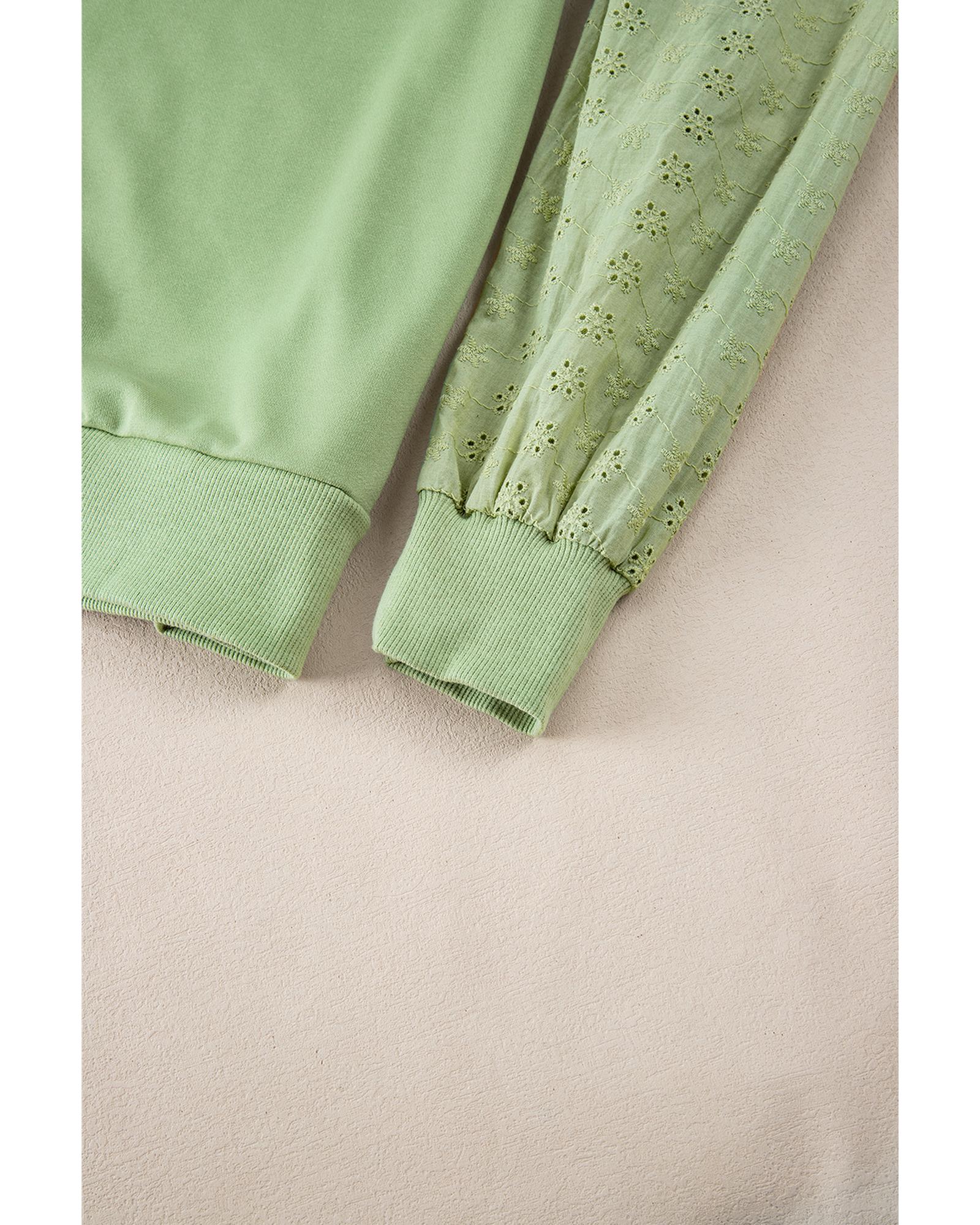 Mist Green Solid Patchwork Sleeve Round Neck Sweatshirt - M 5