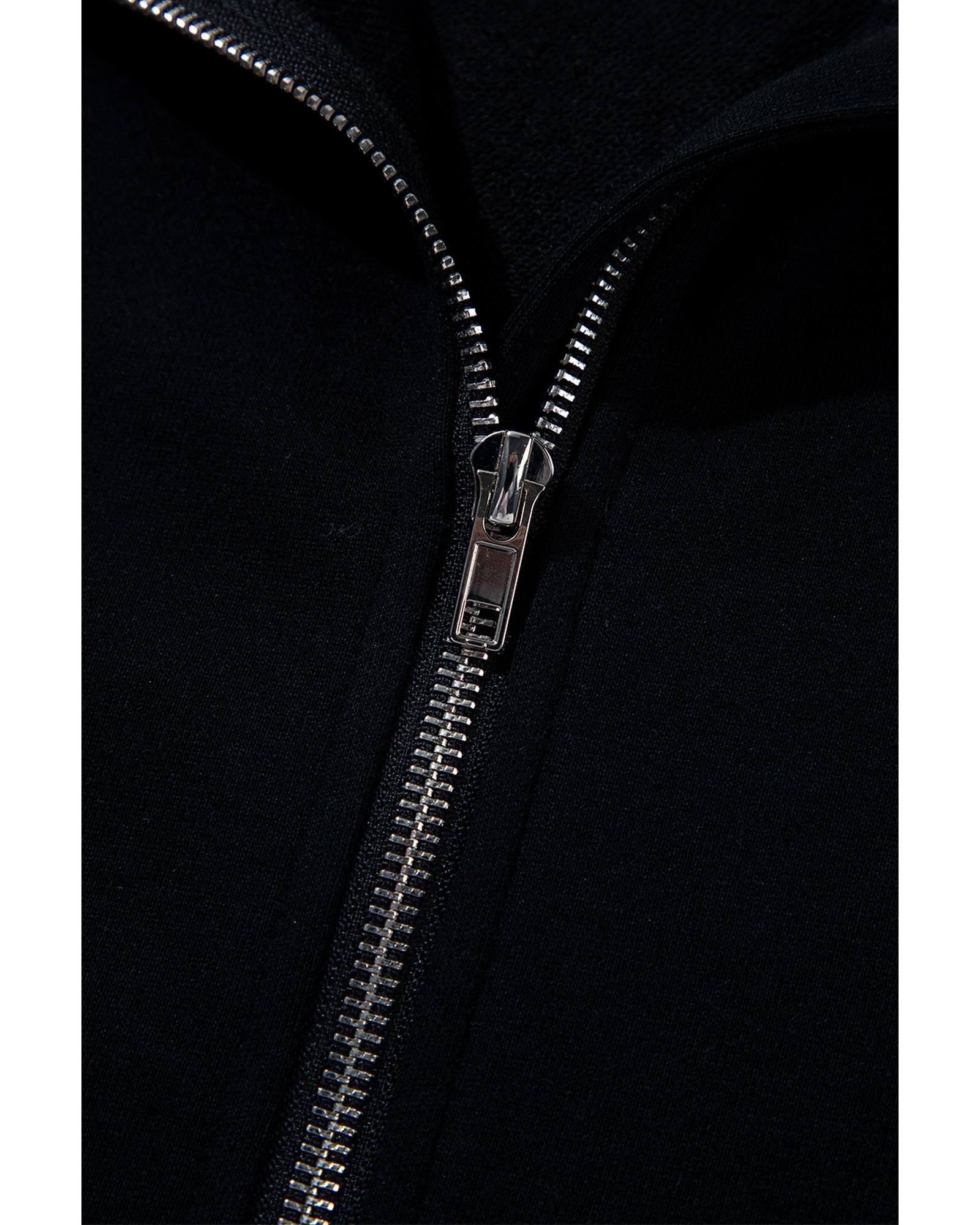 Black Half Zipper Kangaroo Pocket Short Sleeve Hoodie - L 7