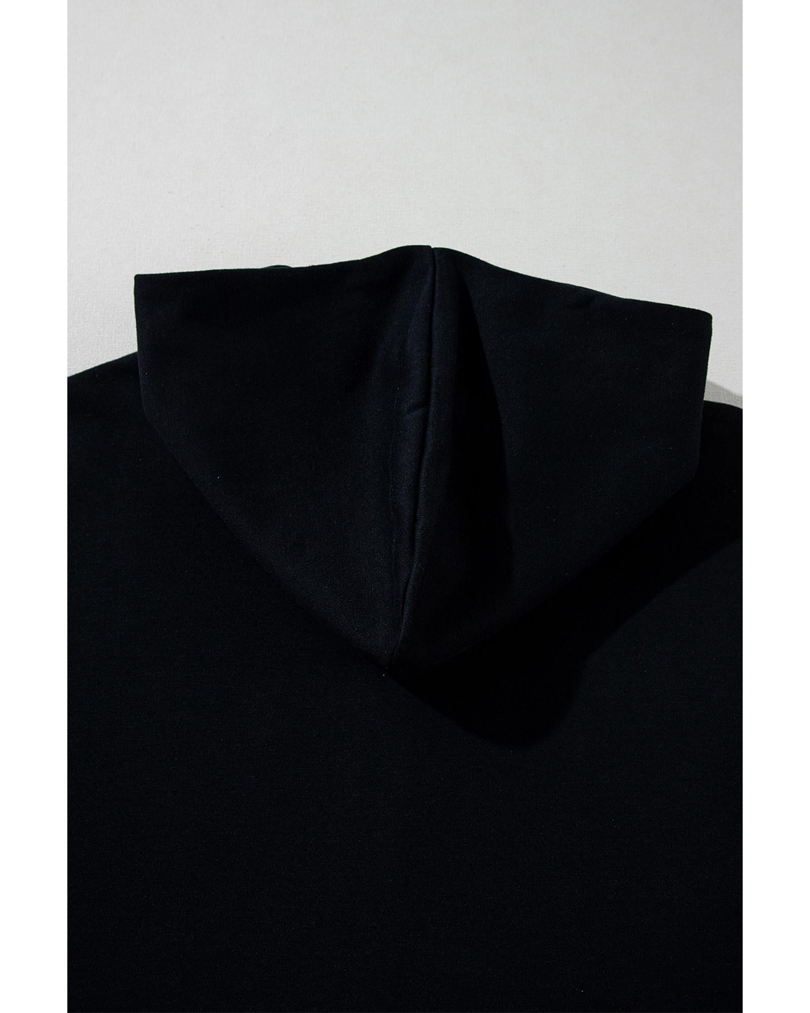 Black Half Zipper Kangaroo Pocket Short Sleeve Hoodie - M 8