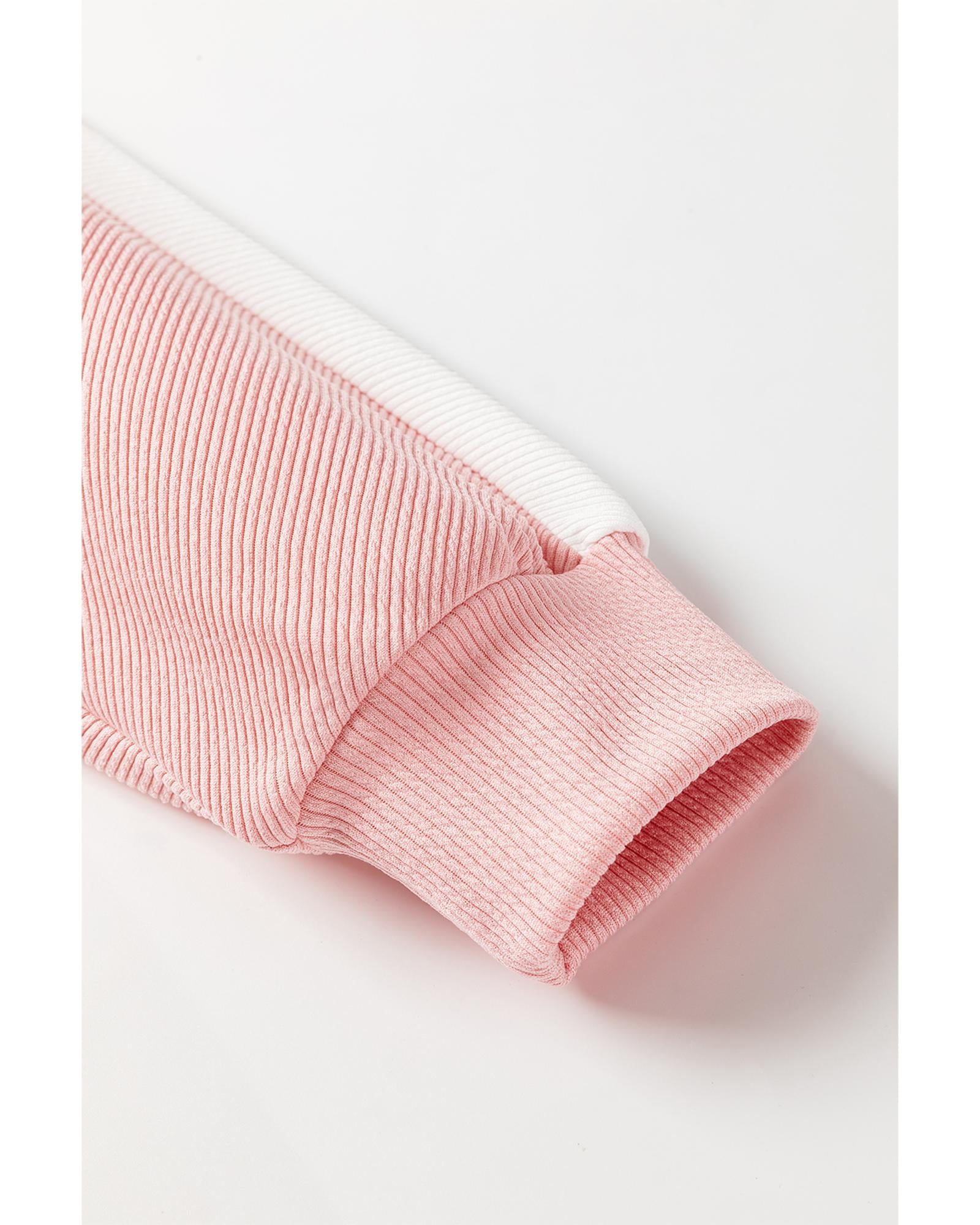 Pink Colorblock Ribbed Collared Oversized Sweatshirt - XL 3