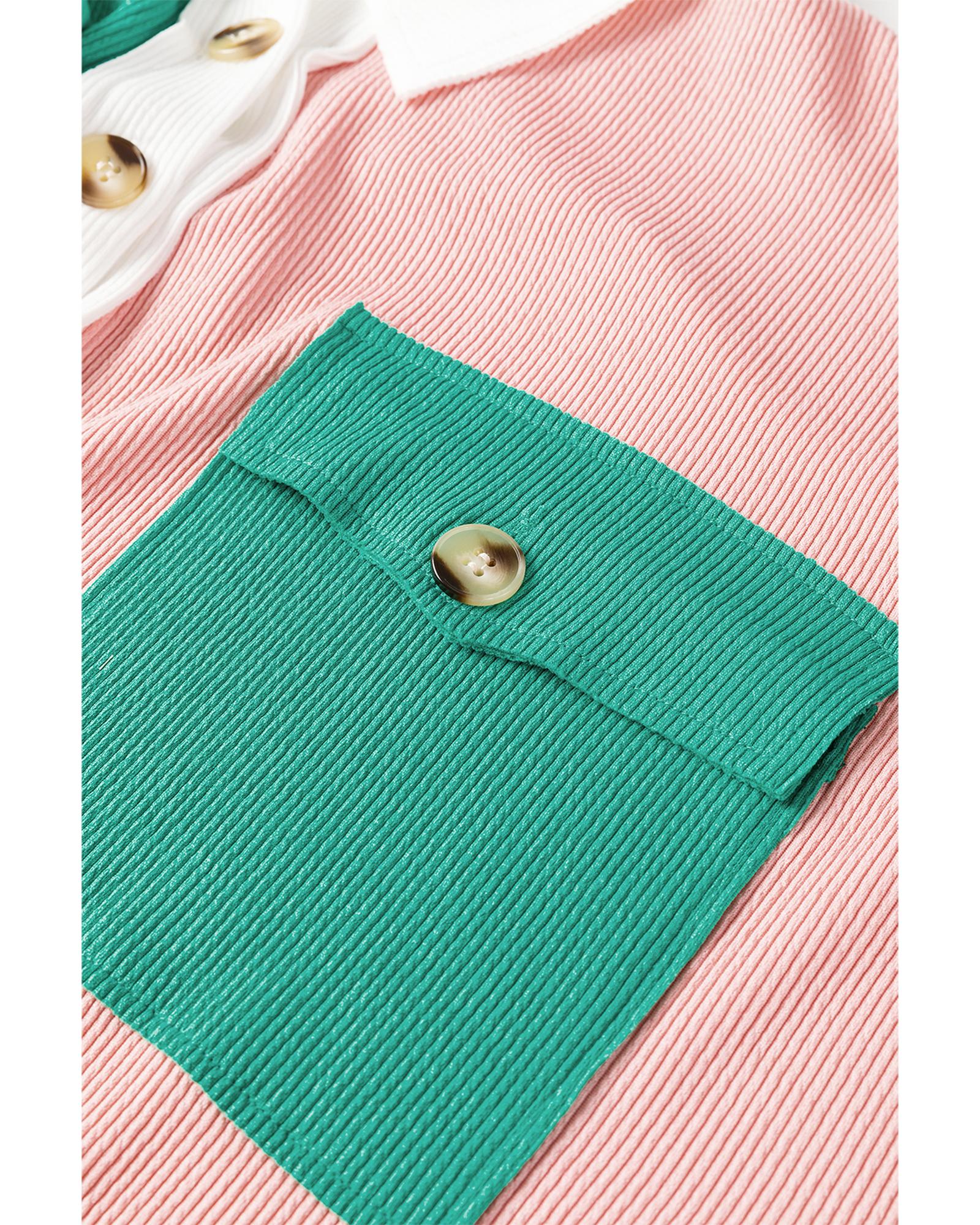 Pink Colorblock Ribbed Collared Oversized Sweatshirt - XL 5