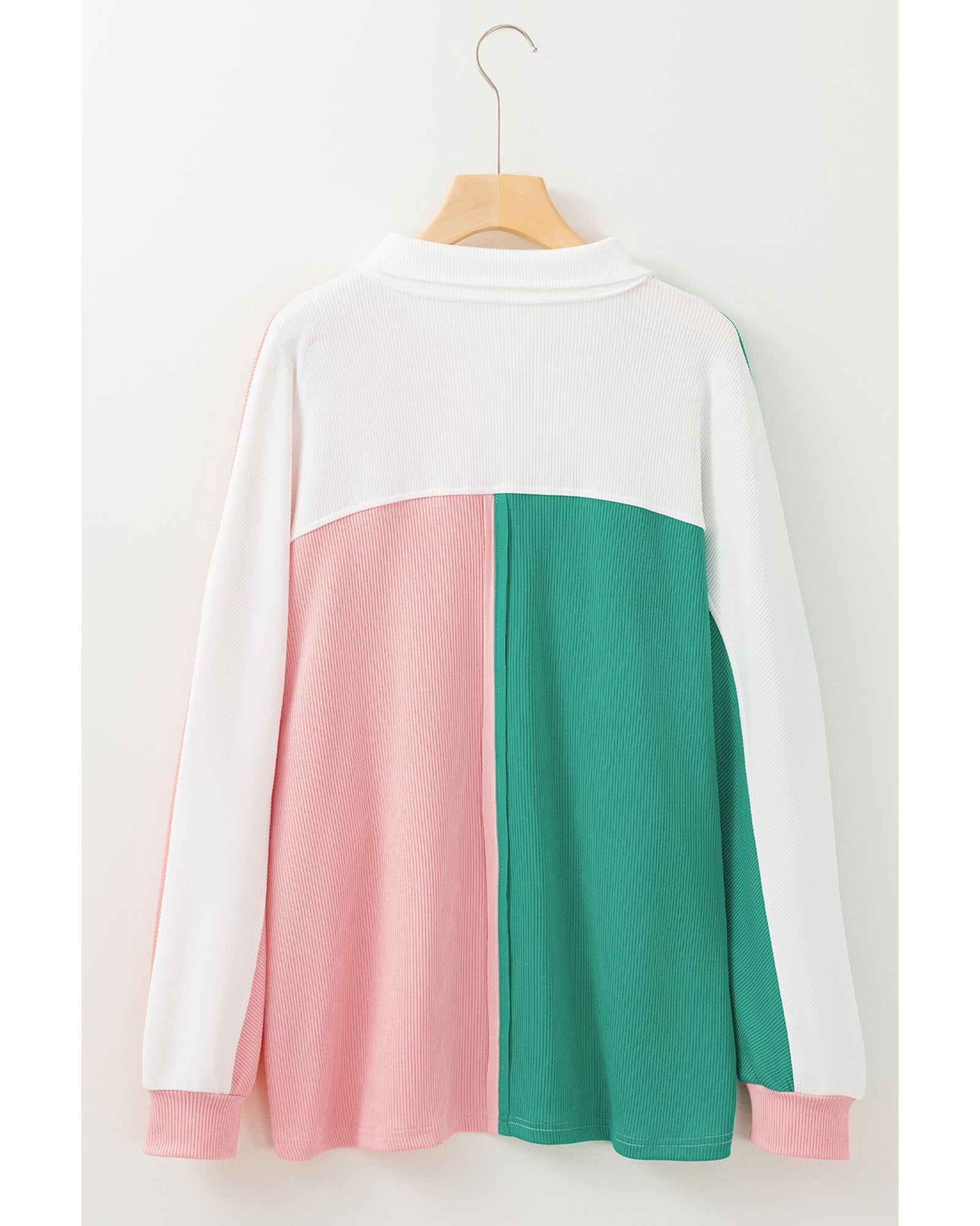 Pink Colorblock Ribbed Collared Oversized Sweatshirt - XL 7