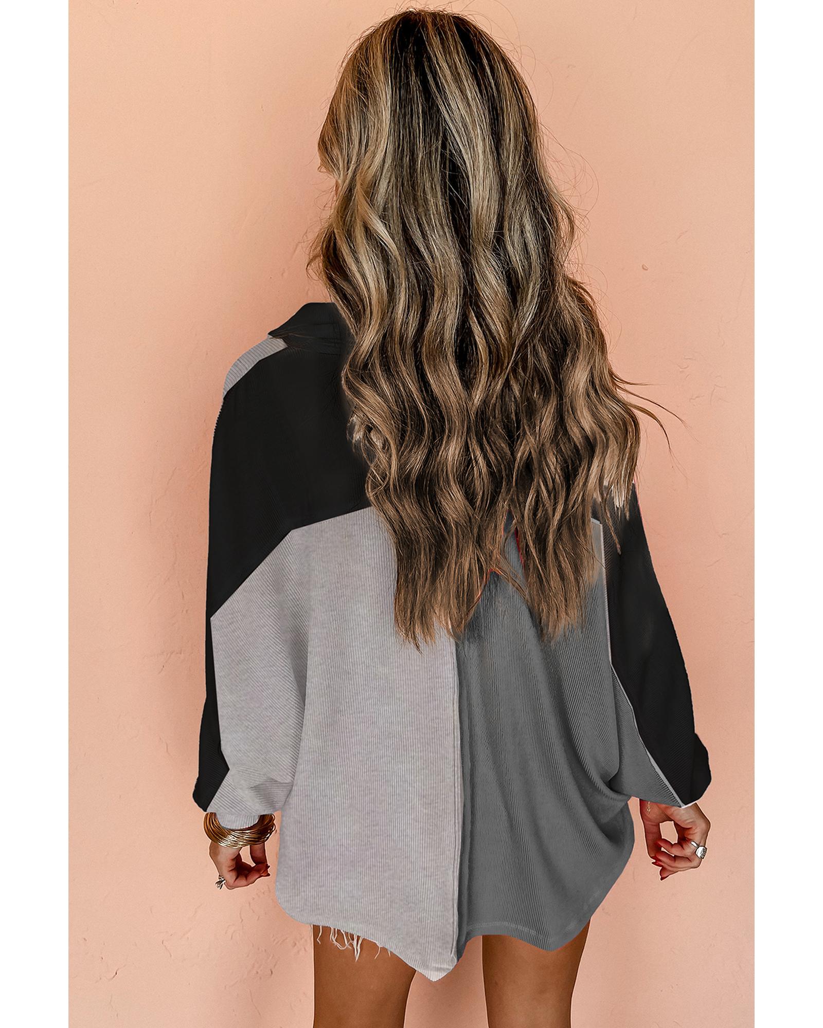 Gray Colorblock Ribbed Collared Oversized Sweatshirt - L 3