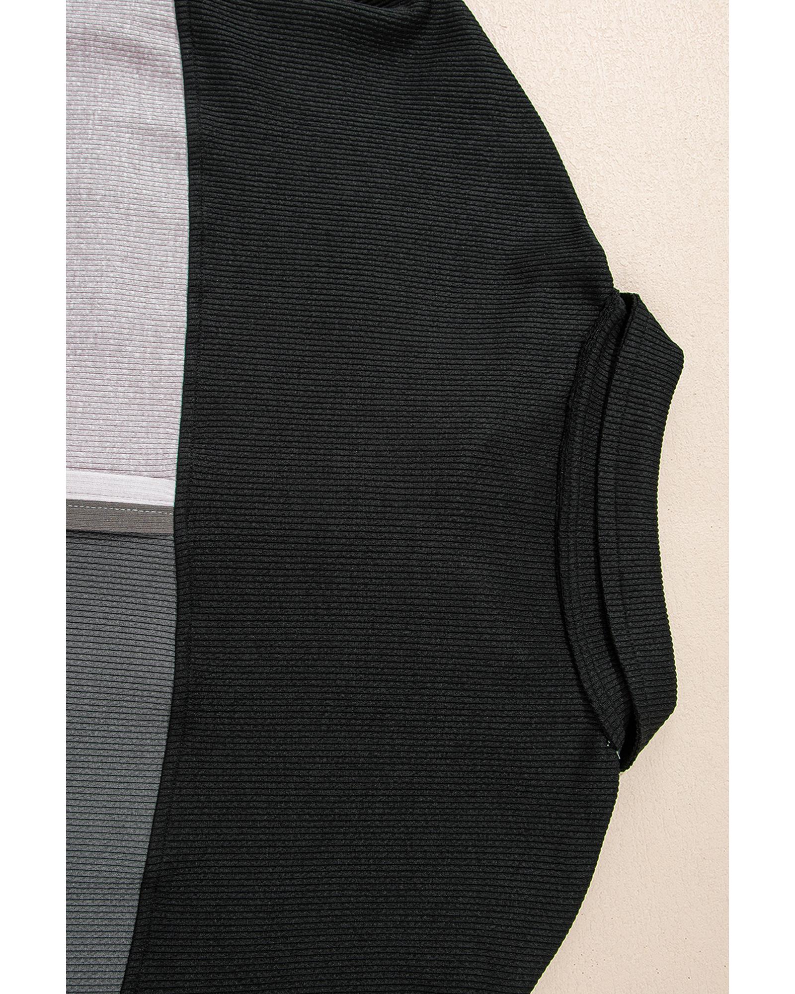 Gray Colorblock Ribbed Collared Oversized Sweatshirt - S 8