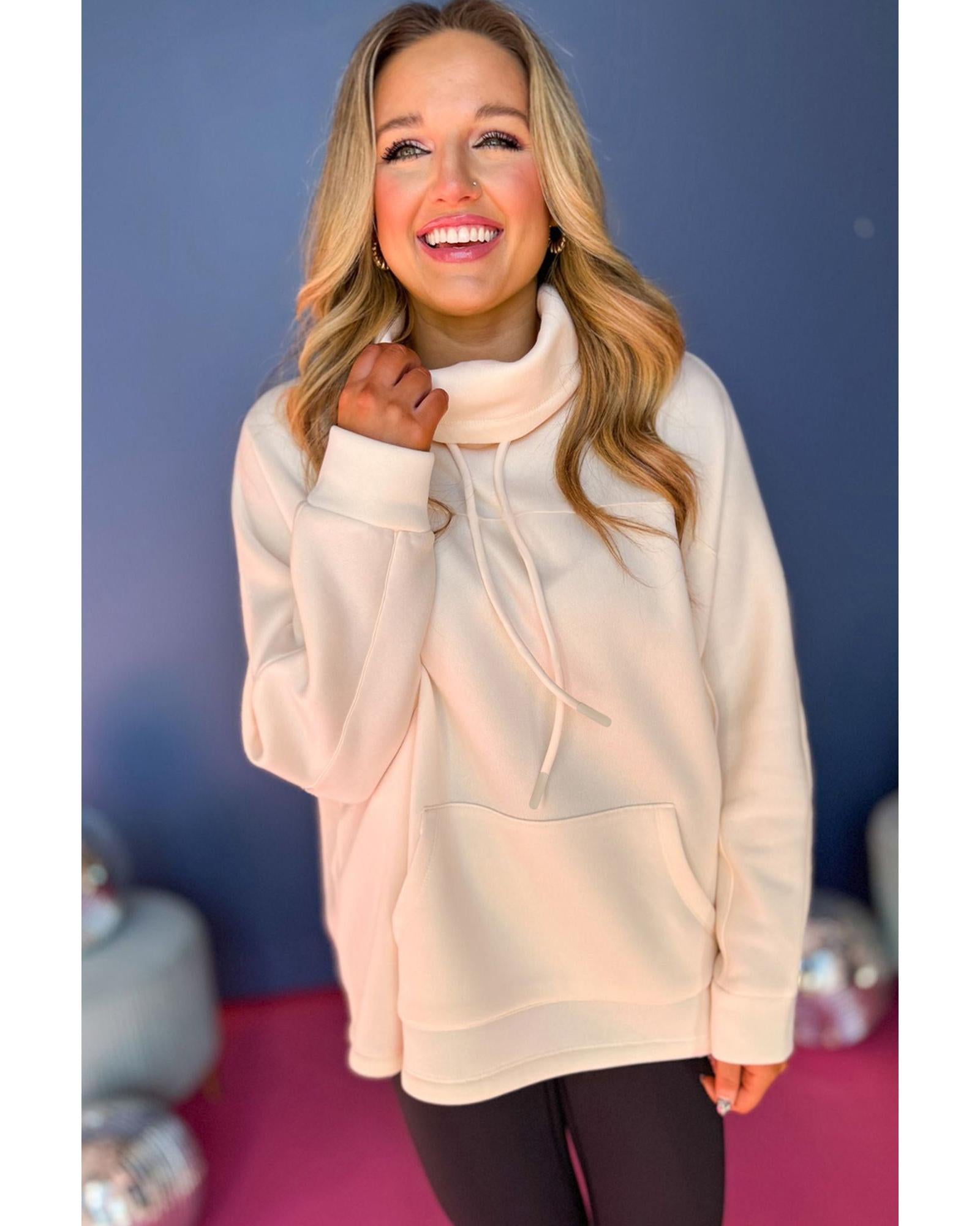 Apricot Drawstring Turtleneck Dolman Sleeve Sweatshirt - L 6