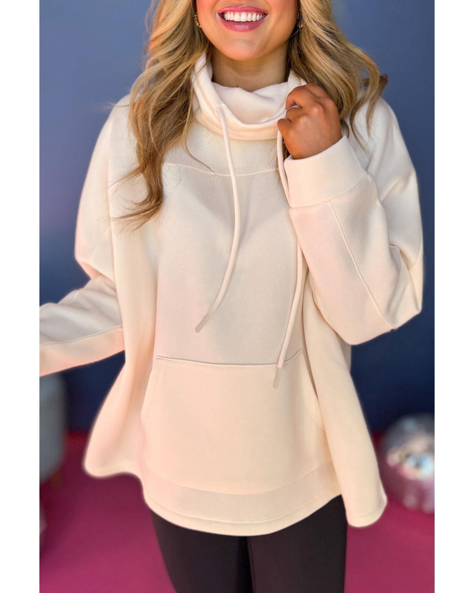 Apricot Drawstring Turtleneck Dolman Sleeve Sweatshirt - S