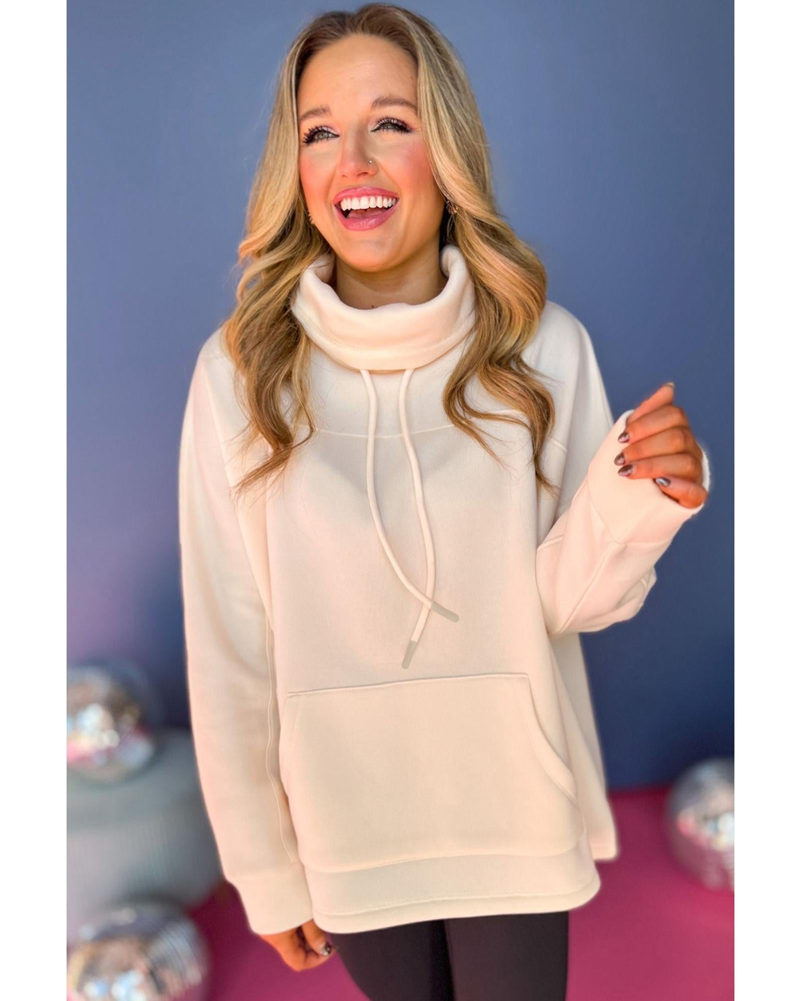 Apricot Drawstring Turtleneck Dolman Sleeve Sweatshirt - S 4
