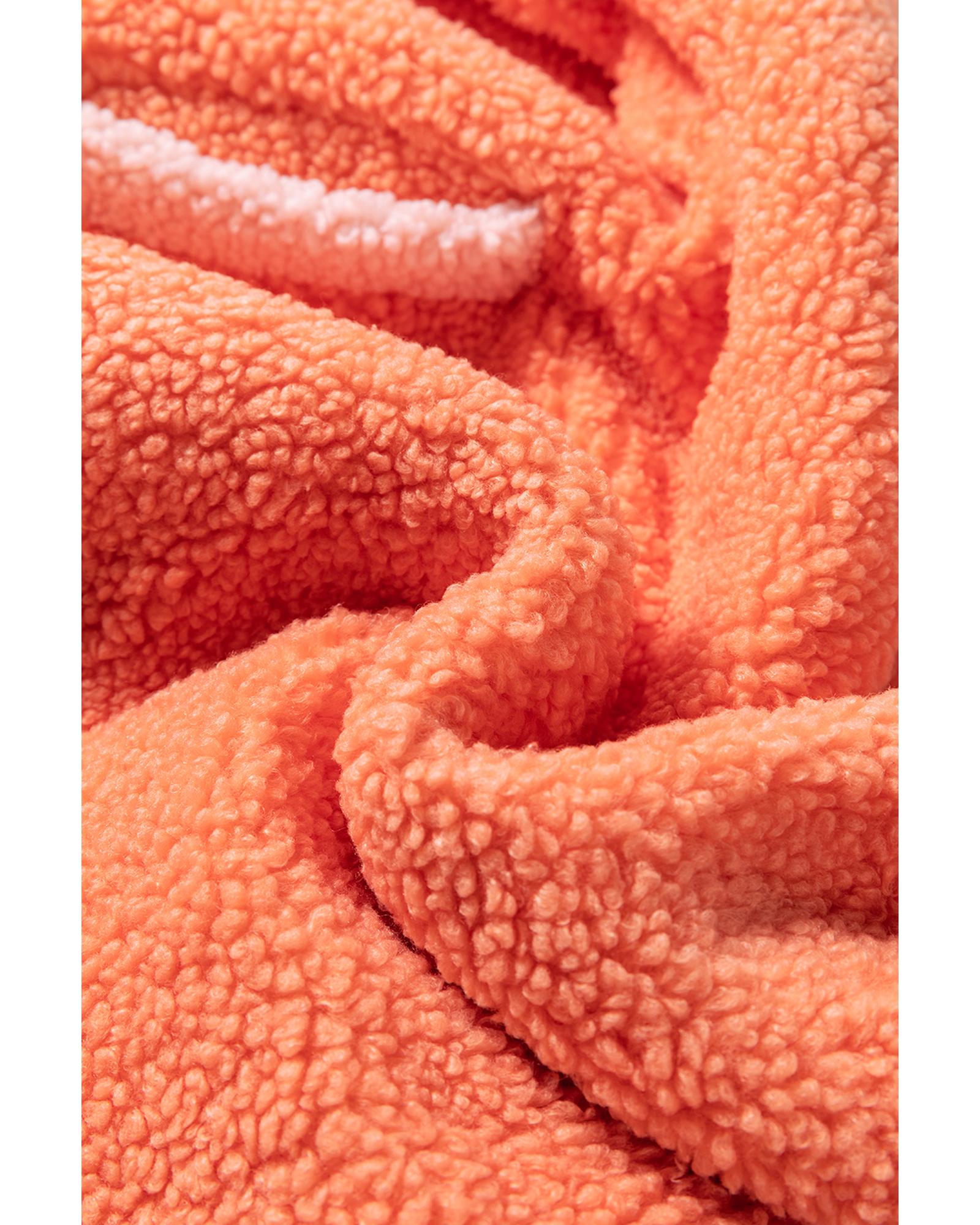 Orange Colorblock Half Zipper Stand Neck Sherpa Sweatshirt - L 4