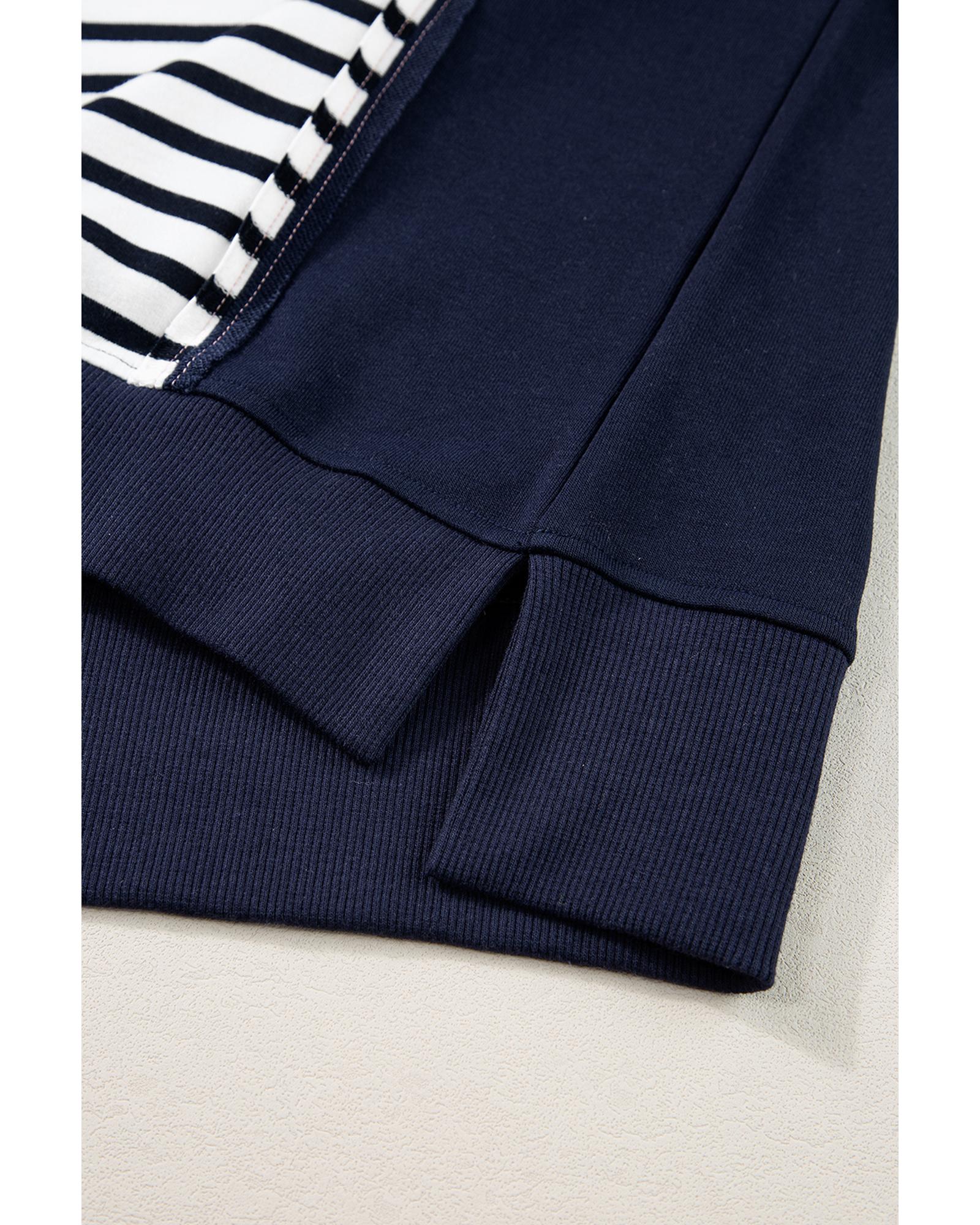 White Stripe Color Block Exposed Seam Loose Fit Sweatshirt - L
