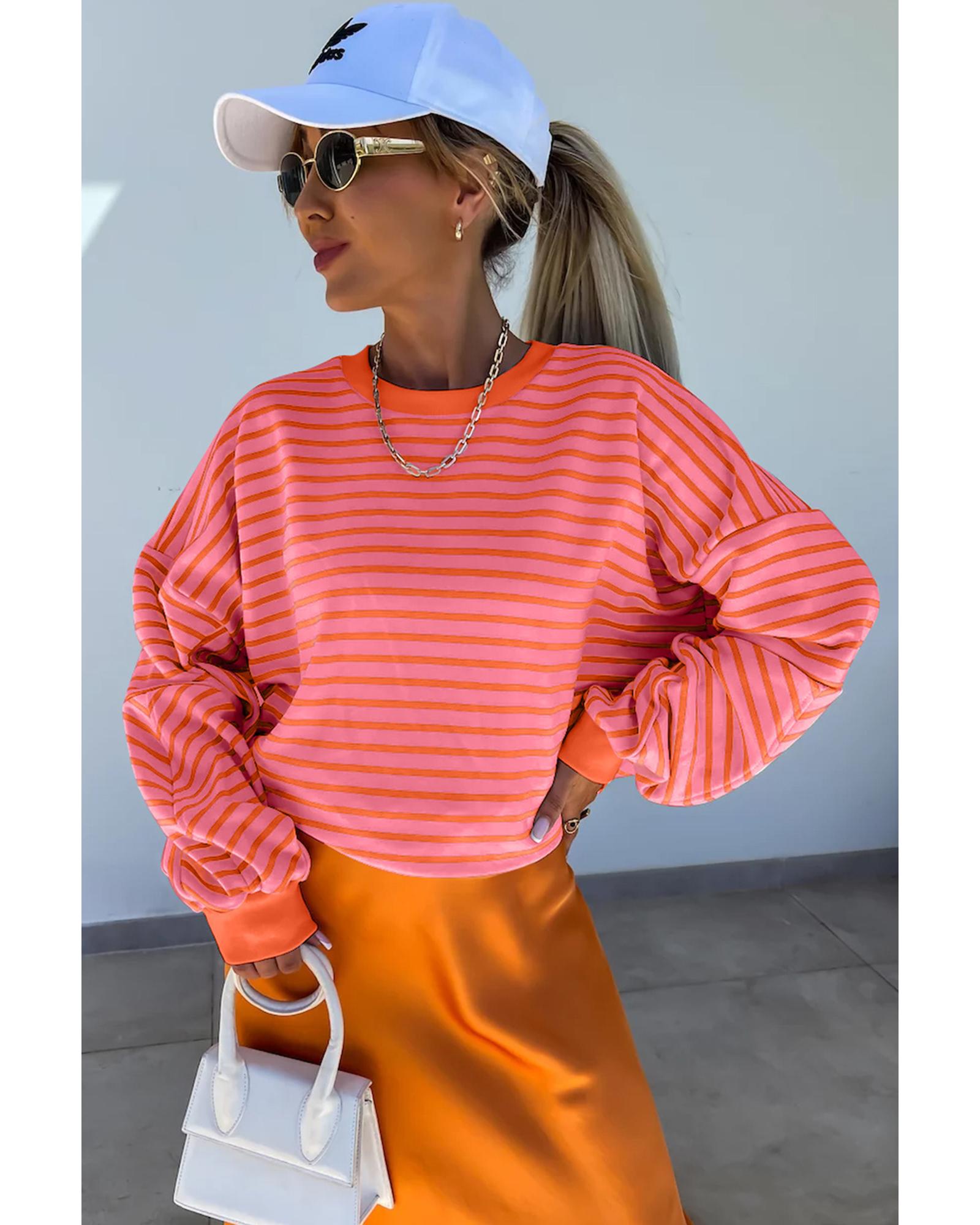 Russet Orange Drop Shoulder Crew Neck Loose Sweatshirt - L 6