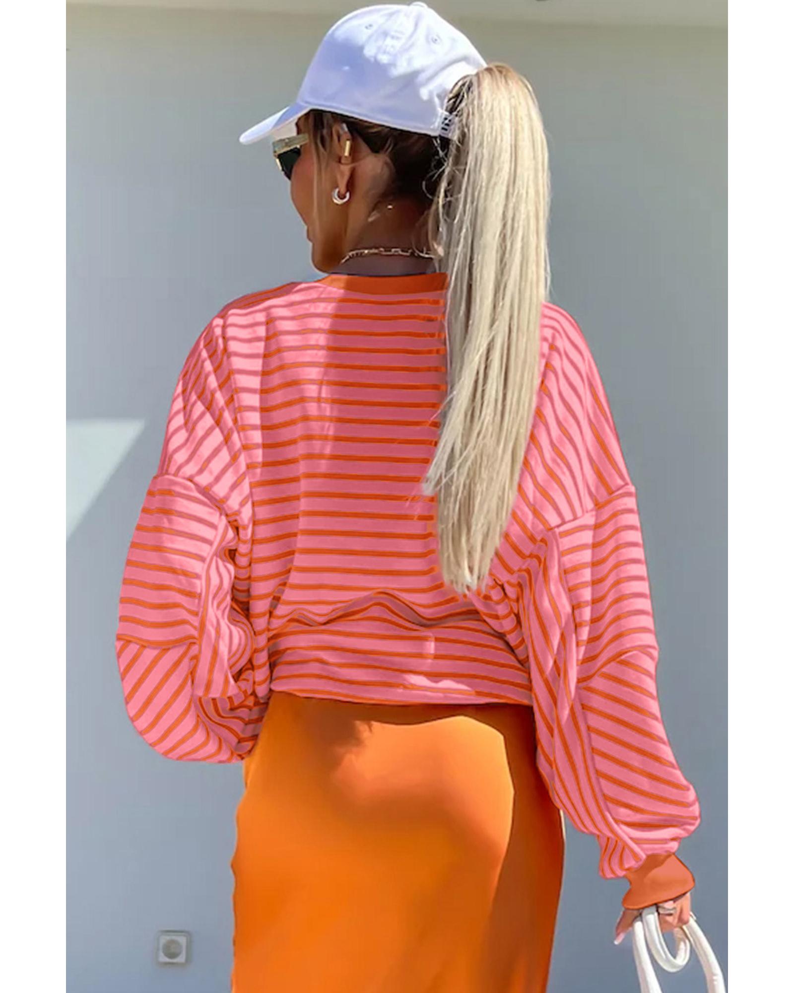 Russet Orange Drop Shoulder Crew Neck Loose Sweatshirt - L 7