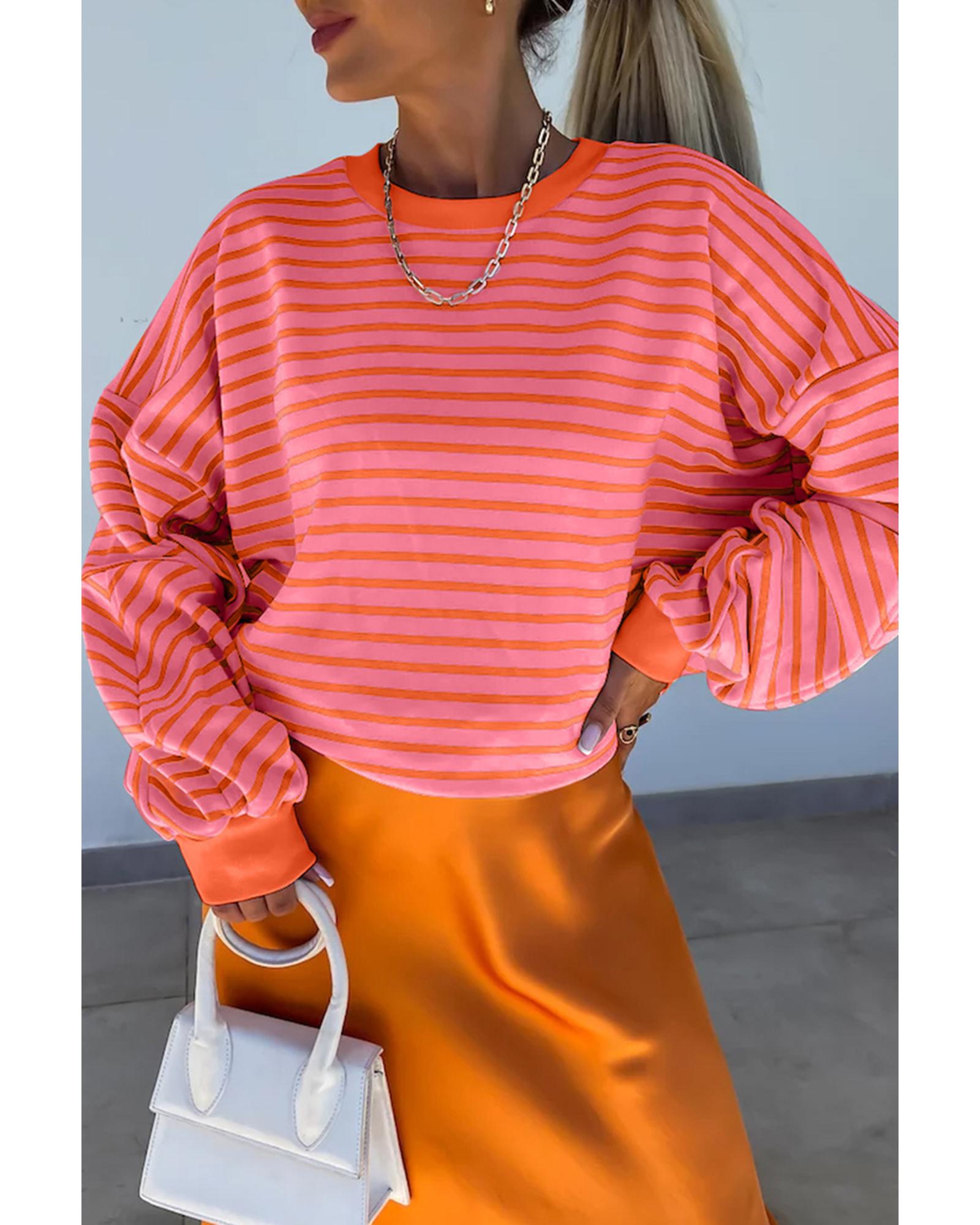 Russet Orange Drop Shoulder Crew Neck Loose Sweatshirt - L 8