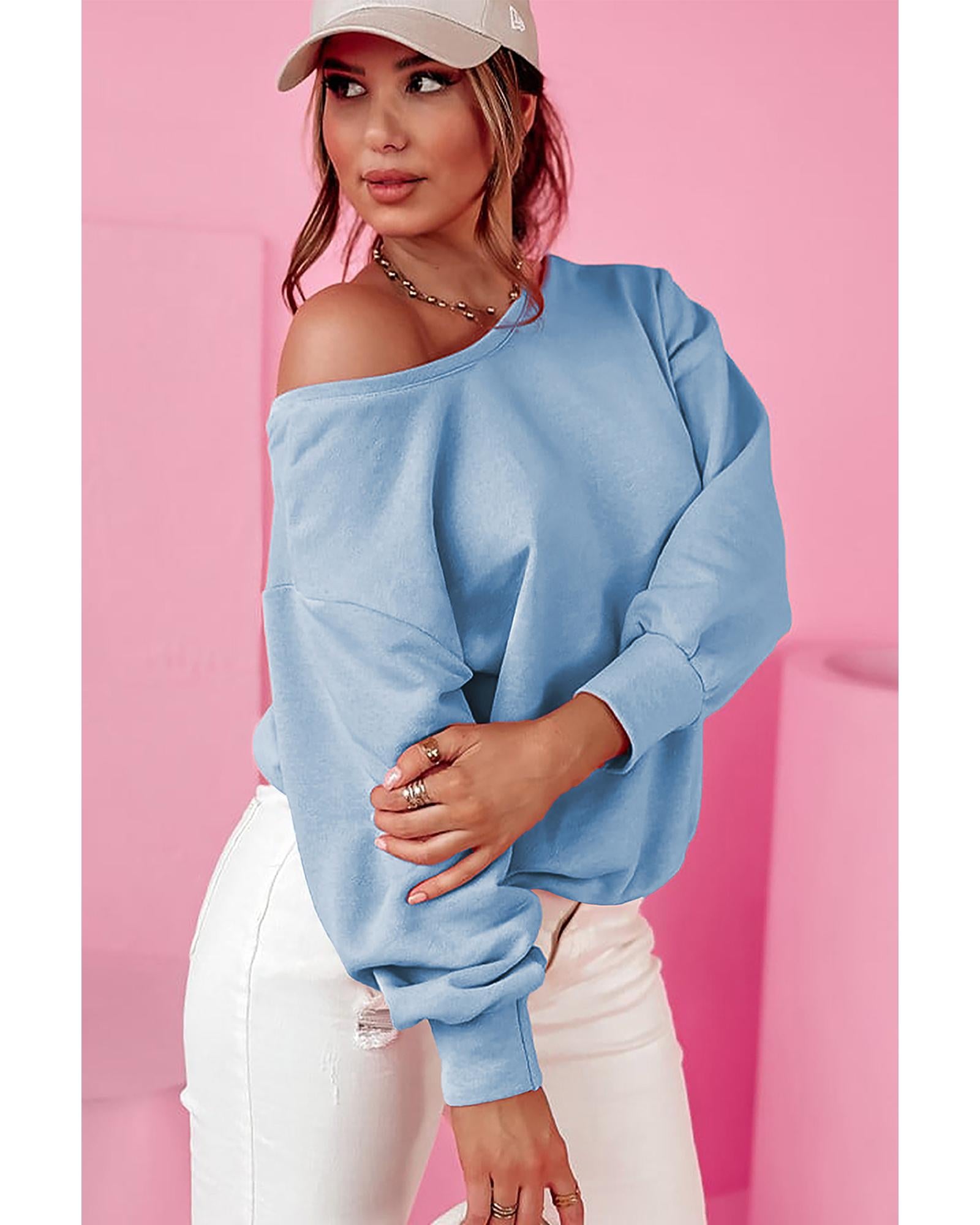 Sky Blue Bowknot Dewback Round Neck Sweatshirt - S 3