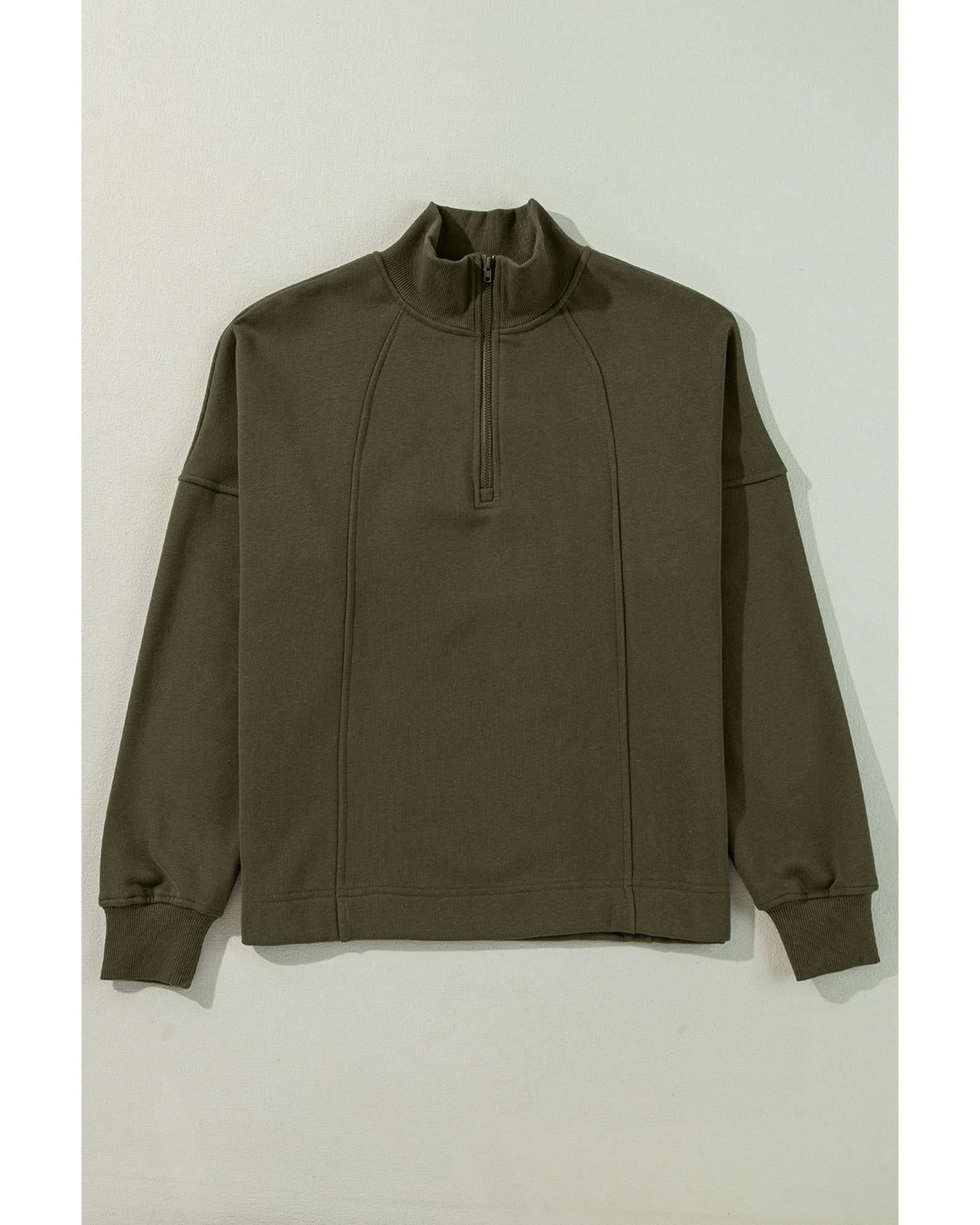 Jungle Green Zipped Neck Pullover Drop Shoulder Sweatshirt - S 3