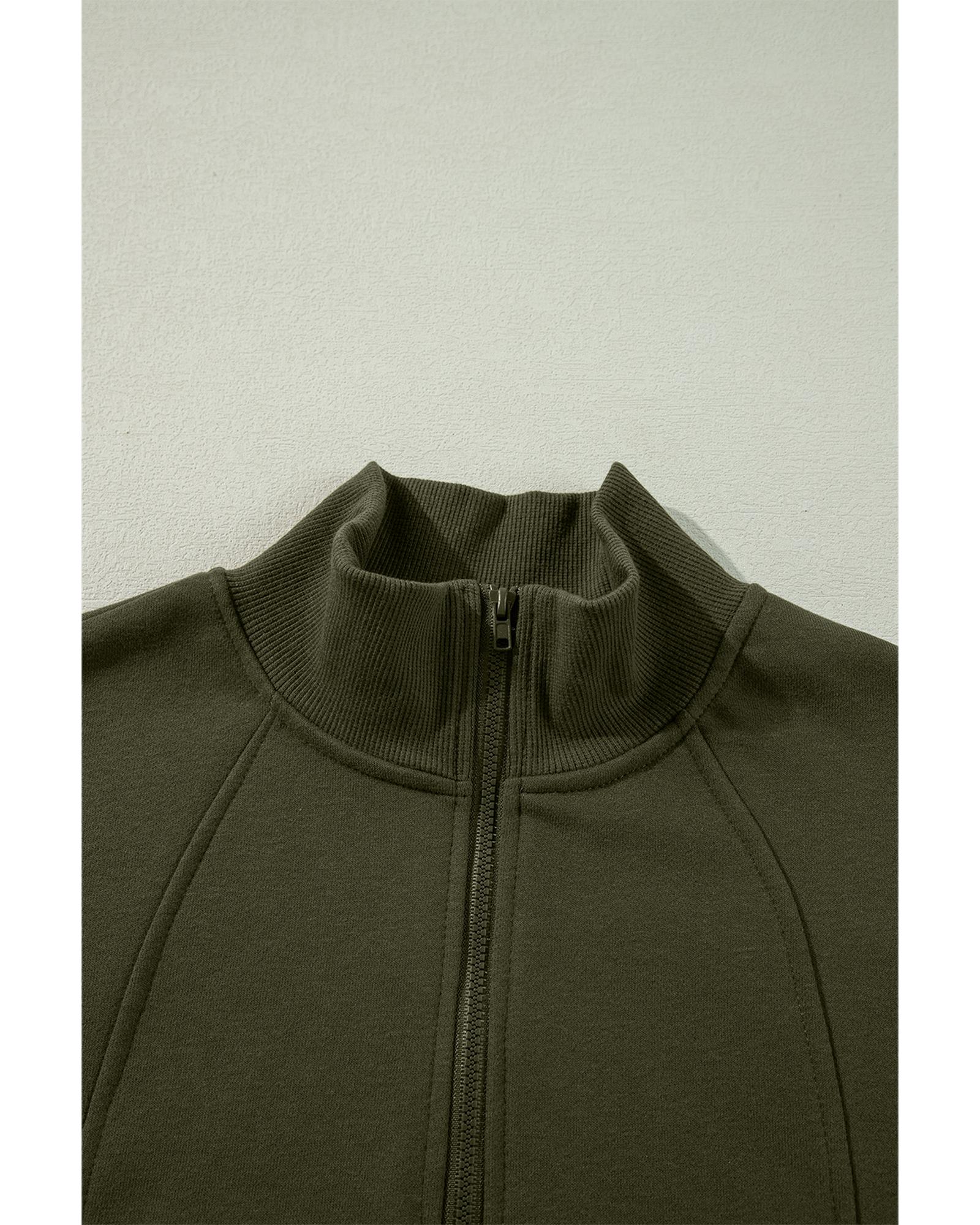 Jungle Green Zipped Neck Pullover Drop Shoulder Sweatshirt - XL 8