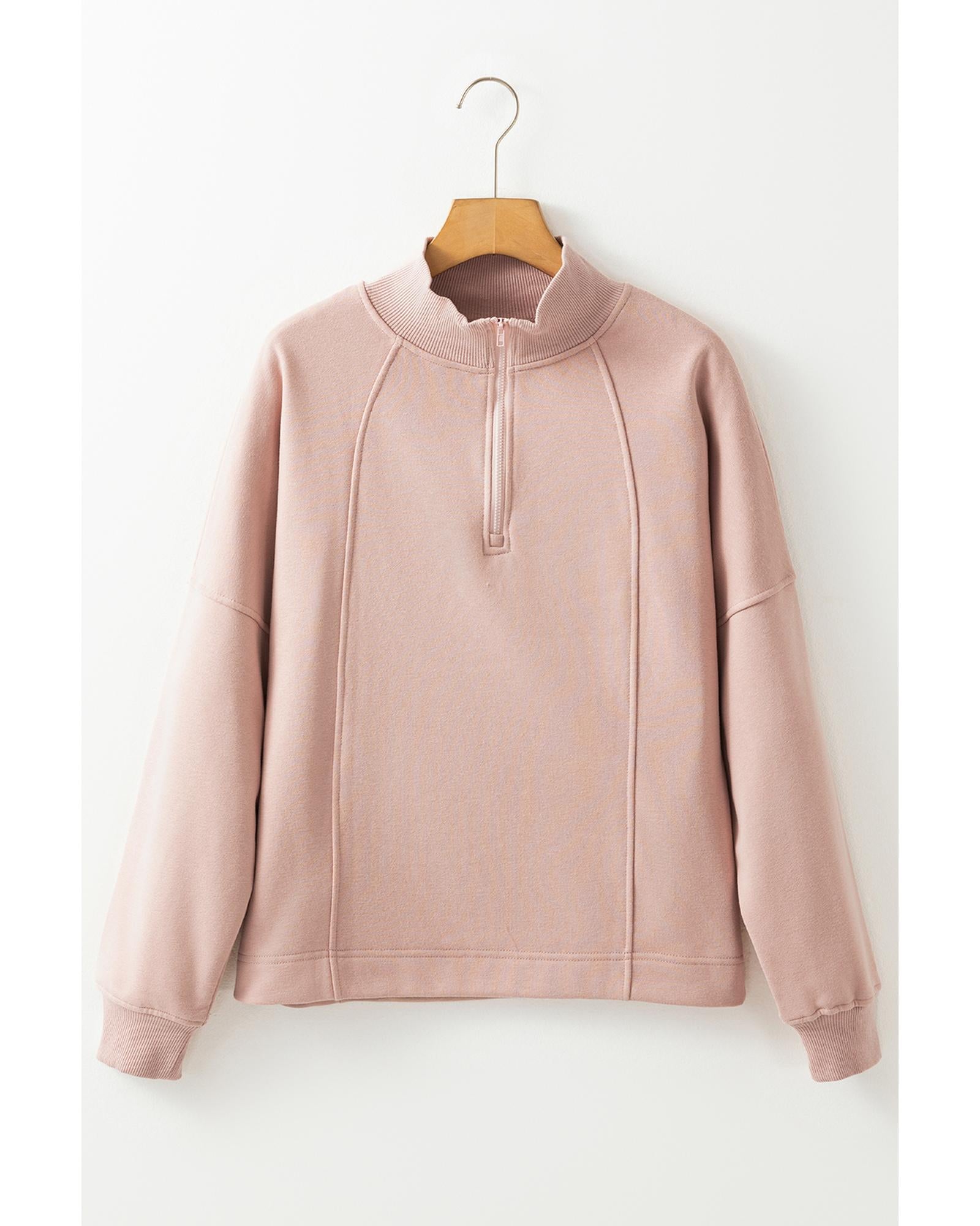 Smoke Gray Zipped Neck Pullover Drop Shoulder Sweatshirt - M 6