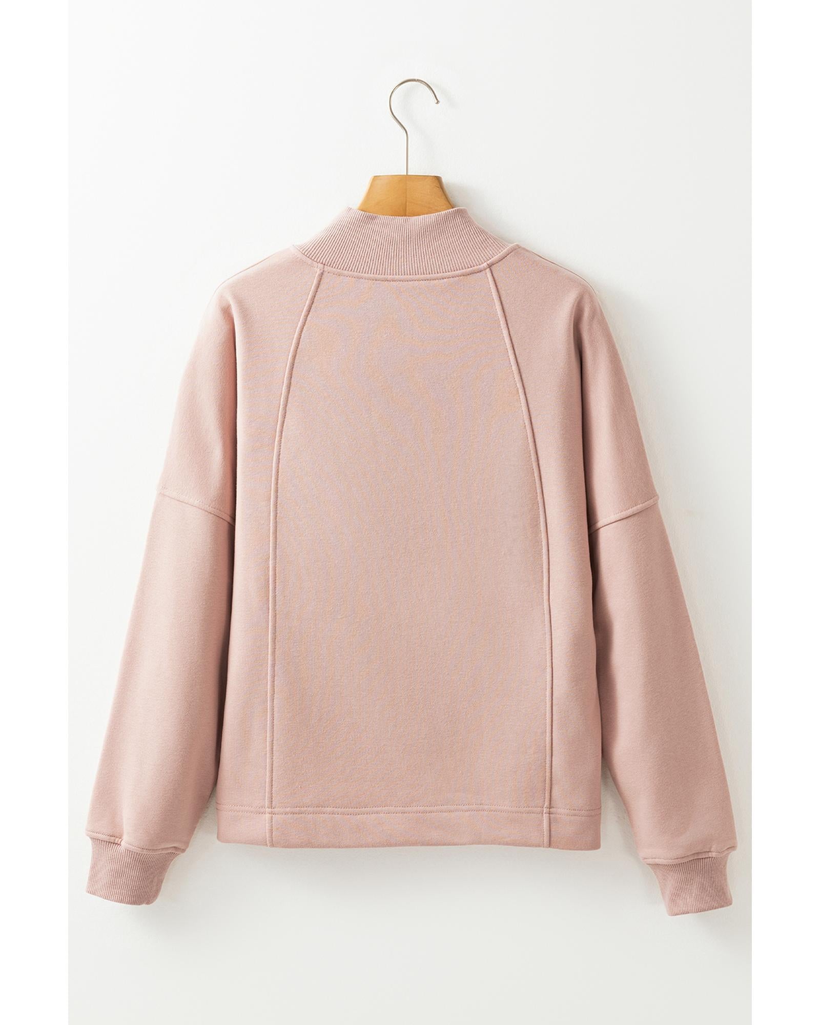 Smoke Gray Zipped Neck Pullover Drop Shoulder Sweatshirt - S 4