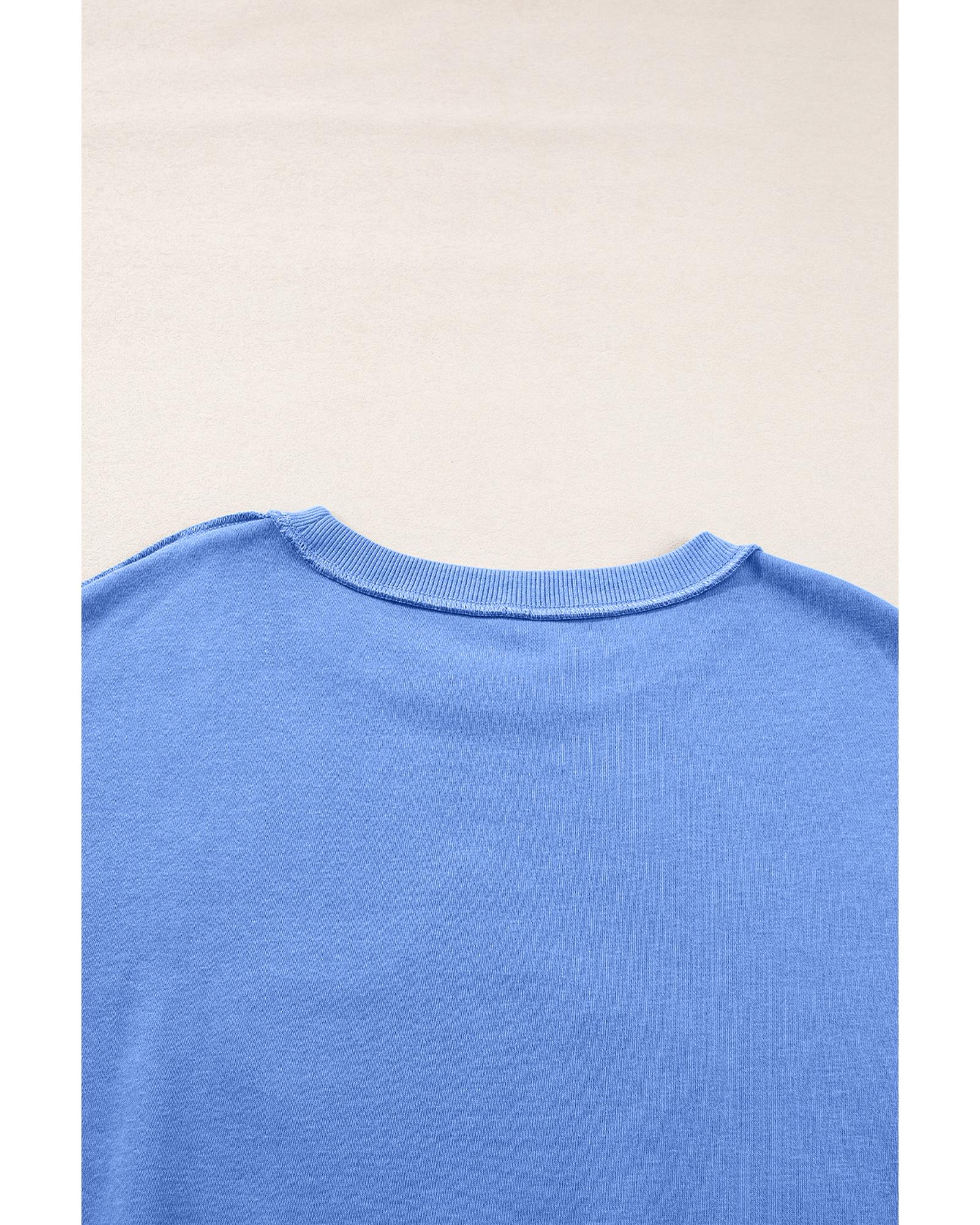 Sky Blue Sequin Trim Embroidered Star USA Pattern Sweatshirt - S 4