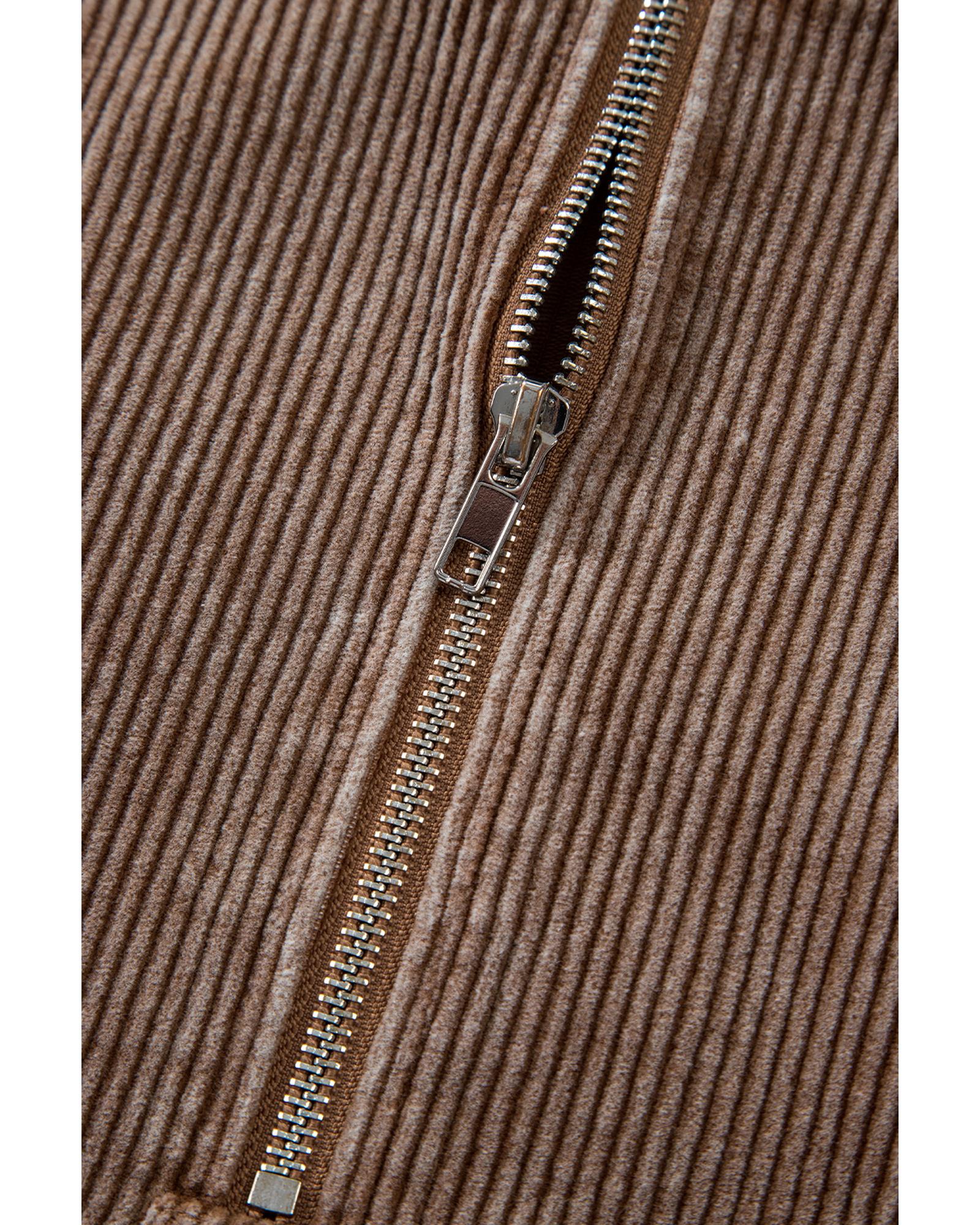 Chestnut Half Zipper Kangaroo Pocket Drawstring Corduroy Hoodie - M 5