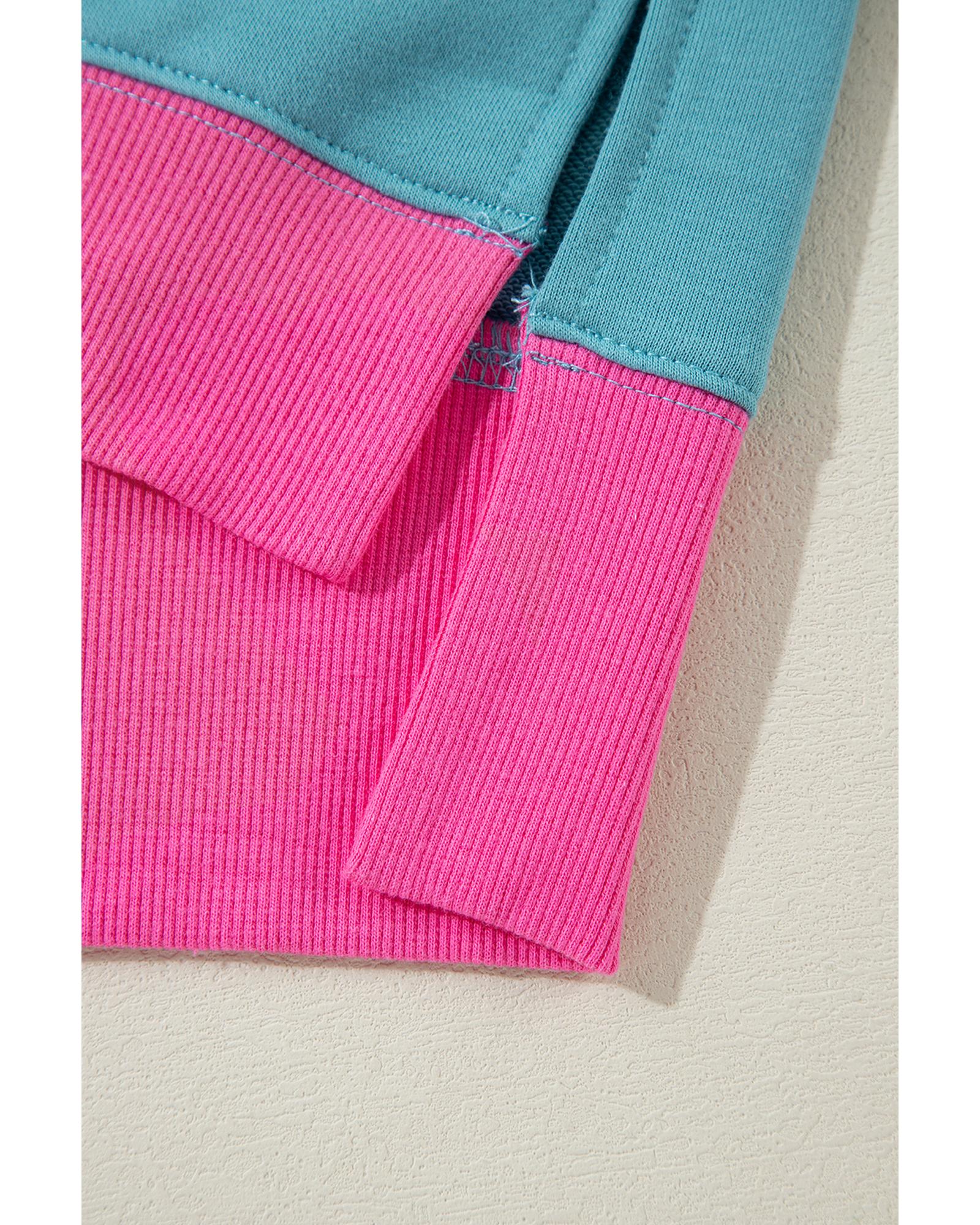 Light Blue Colorblock Patchwork Crew Neck Loose Sweatshirt - M 6