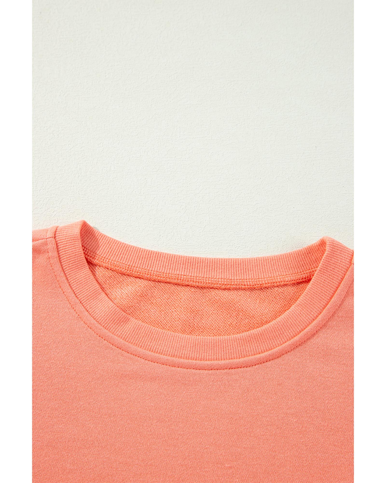 Flamingo Rainbow Striped Sleeve Crew Neck Loose Sweatshirt - XL