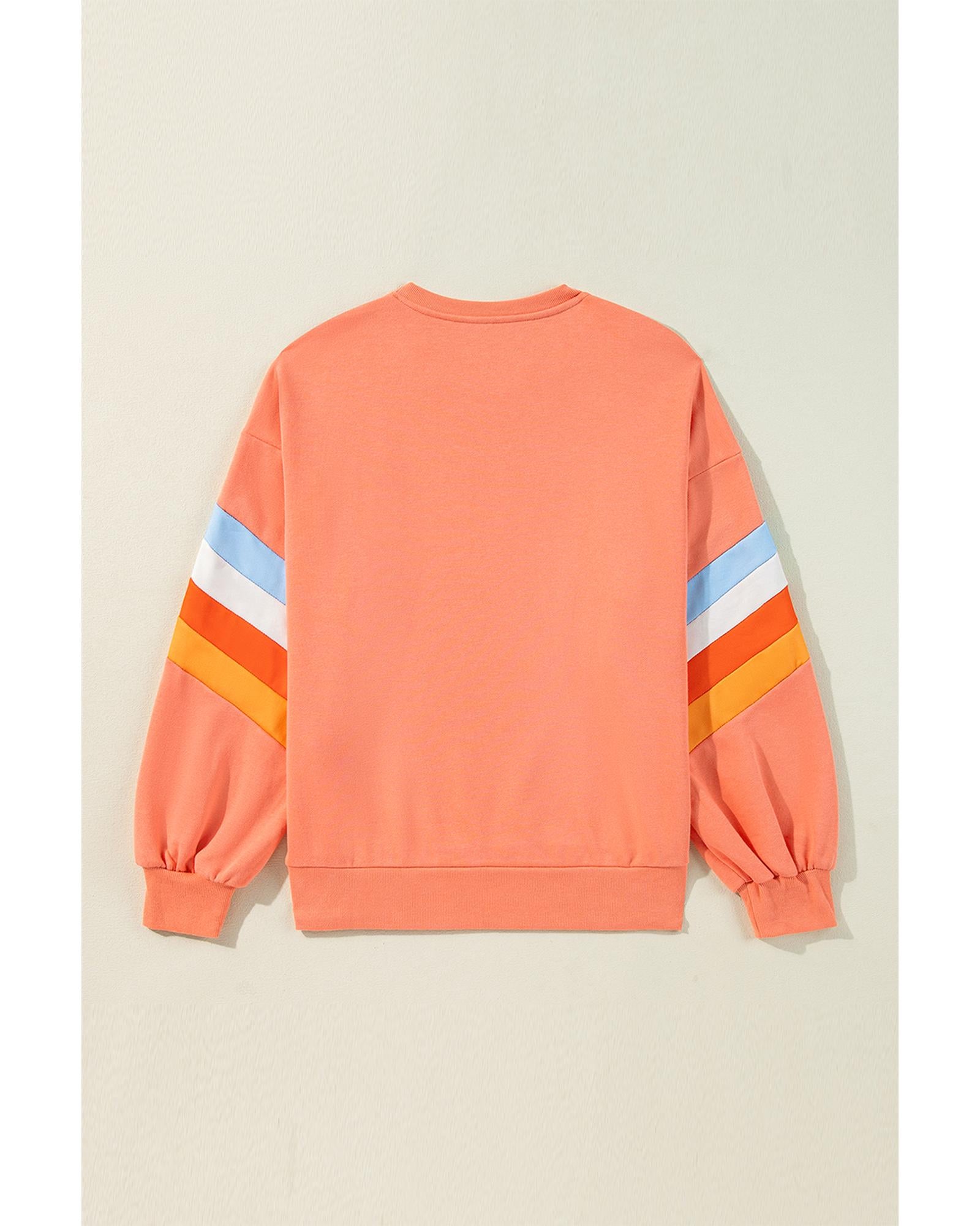 Flamingo Rainbow Striped Sleeve Crew Neck Loose Sweatshirt - XL 7