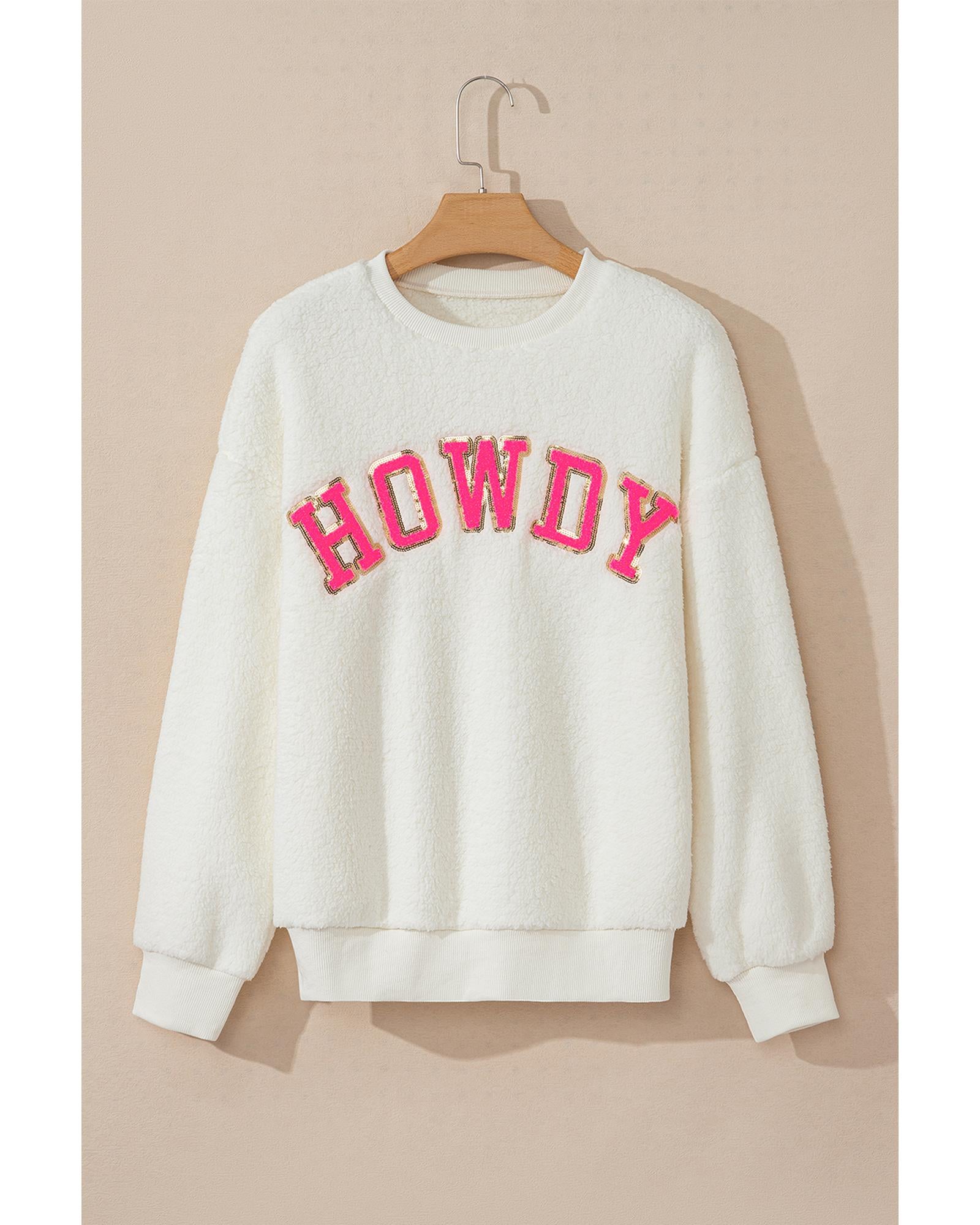 Beige Sherpa HOWDY Patched Pullover Sweatshirt - L