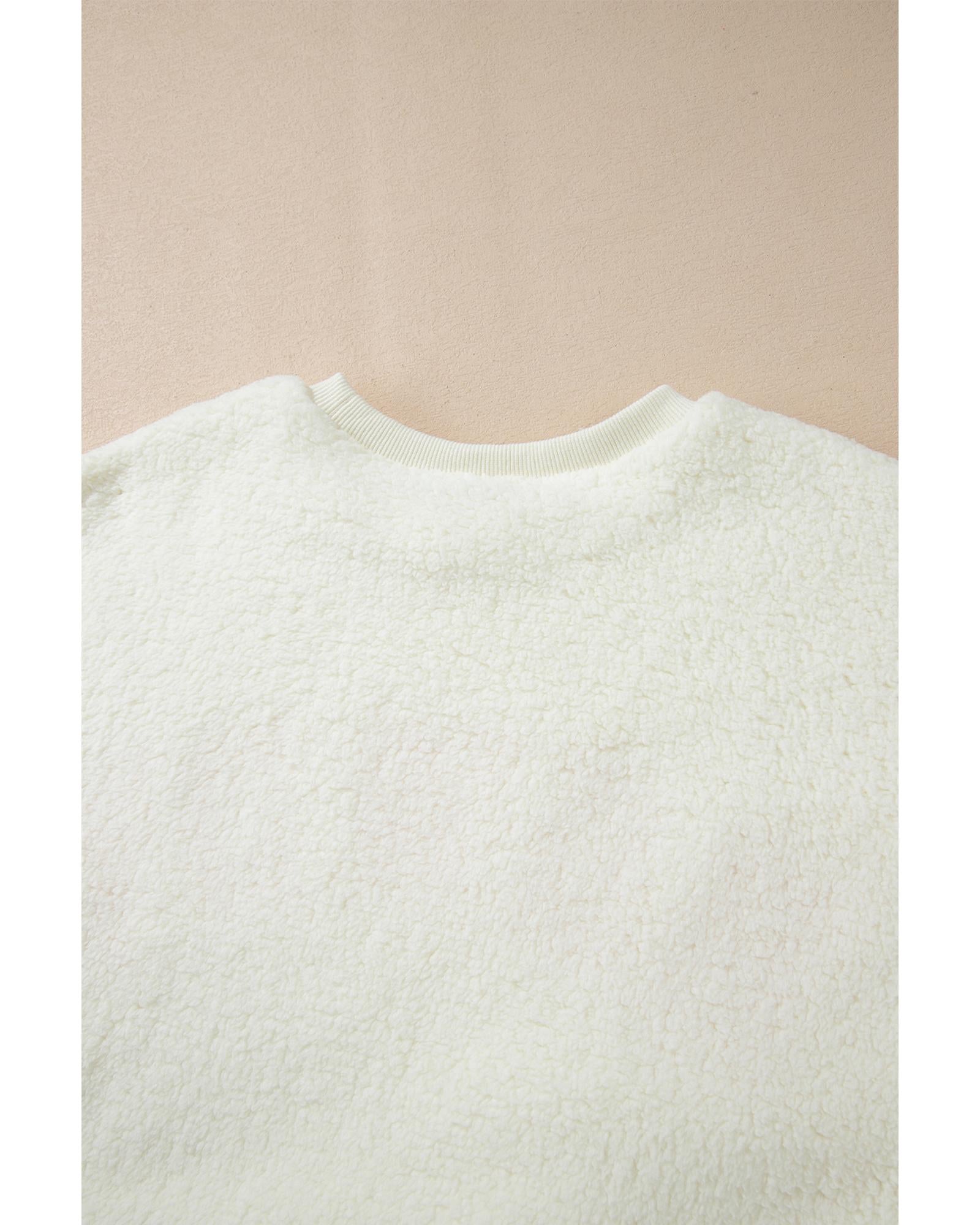Beige Sherpa HOWDY Patched Pullover Sweatshirt - L 4
