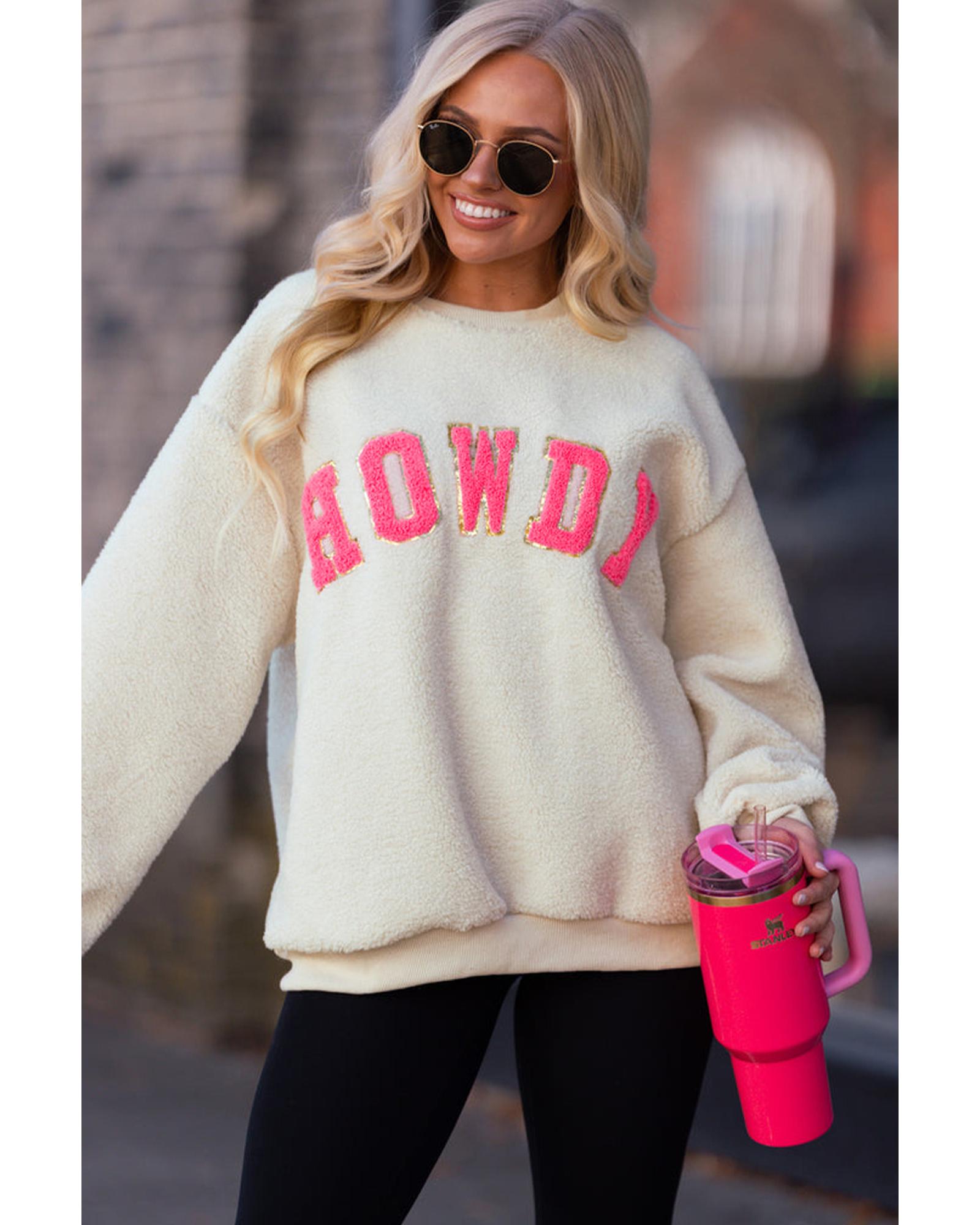 Beige Sherpa HOWDY Patched Pullover Sweatshirt - S 3