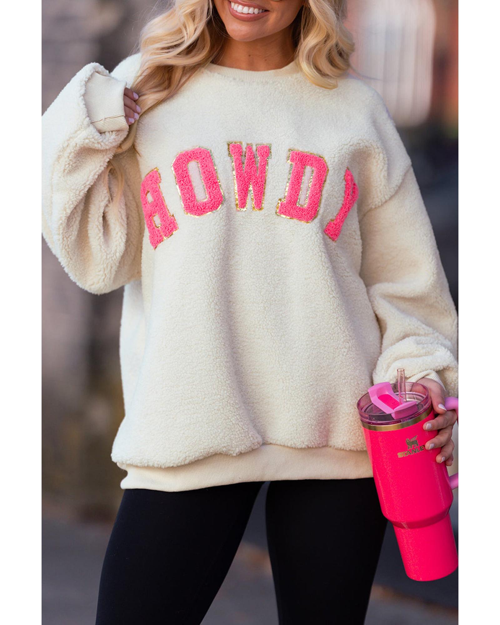 Beige Sherpa HOWDY Patched Pullover Sweatshirt - S 5