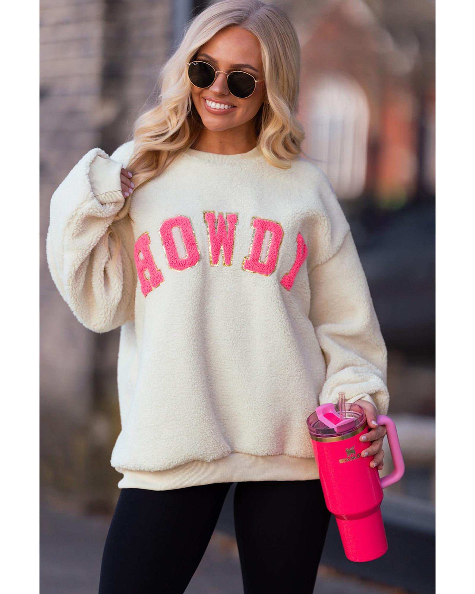 Beige Sherpa HOWDY Patched Pullover Sweatshirt - S 6