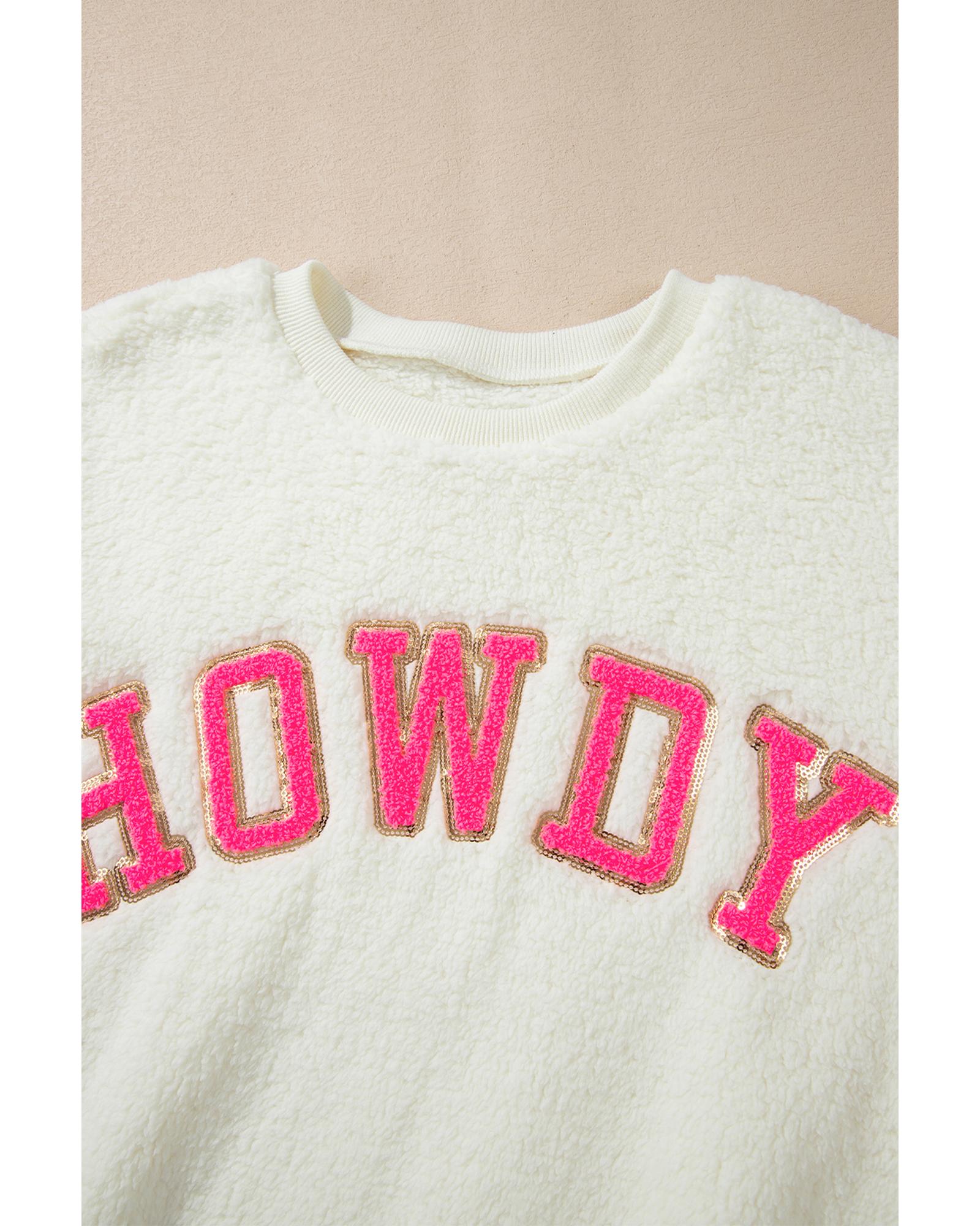 Beige Sherpa HOWDY Patched Pullover Sweatshirt - S 8