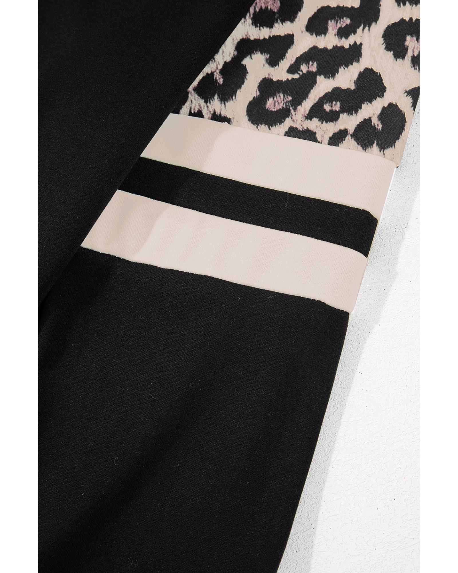 Black Leopard Print Colorblock Raglan Sleeve Sweatshirt - M 7