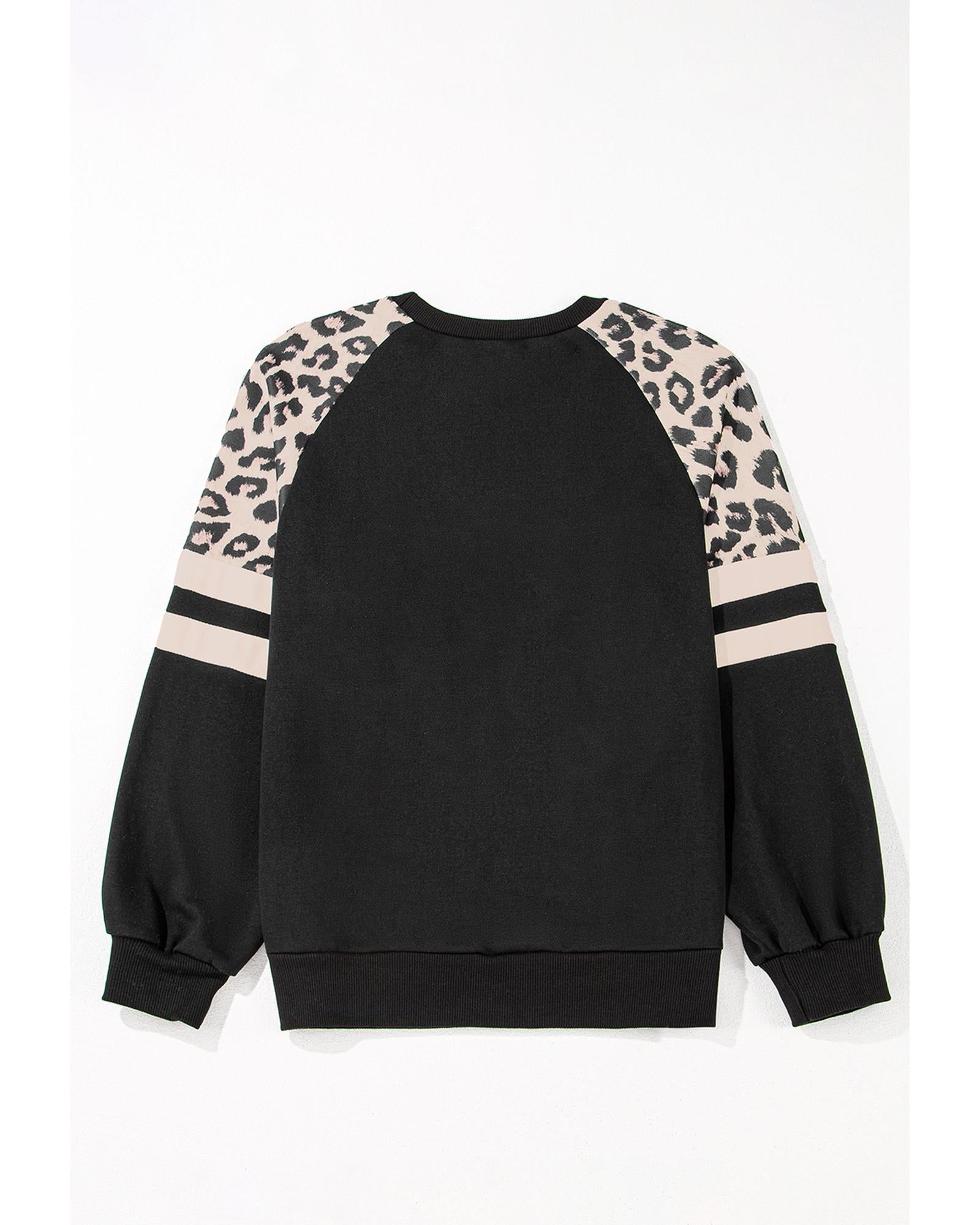 Black Leopard Print Colorblock Raglan Sleeve Sweatshirt - S 6