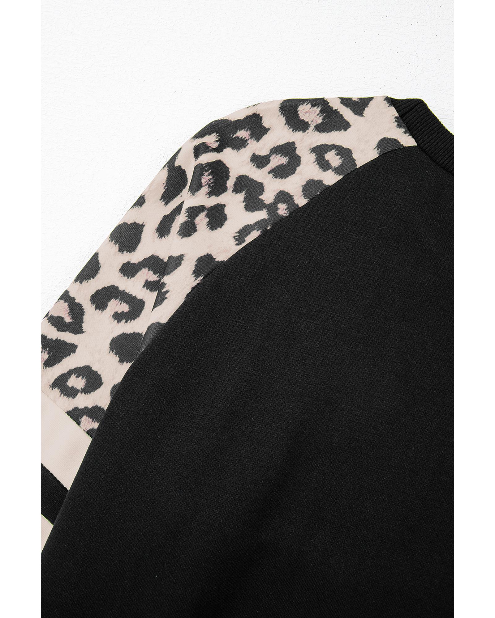 Black Leopard Print Colorblock Raglan Sleeve Sweatshirt - S 7
