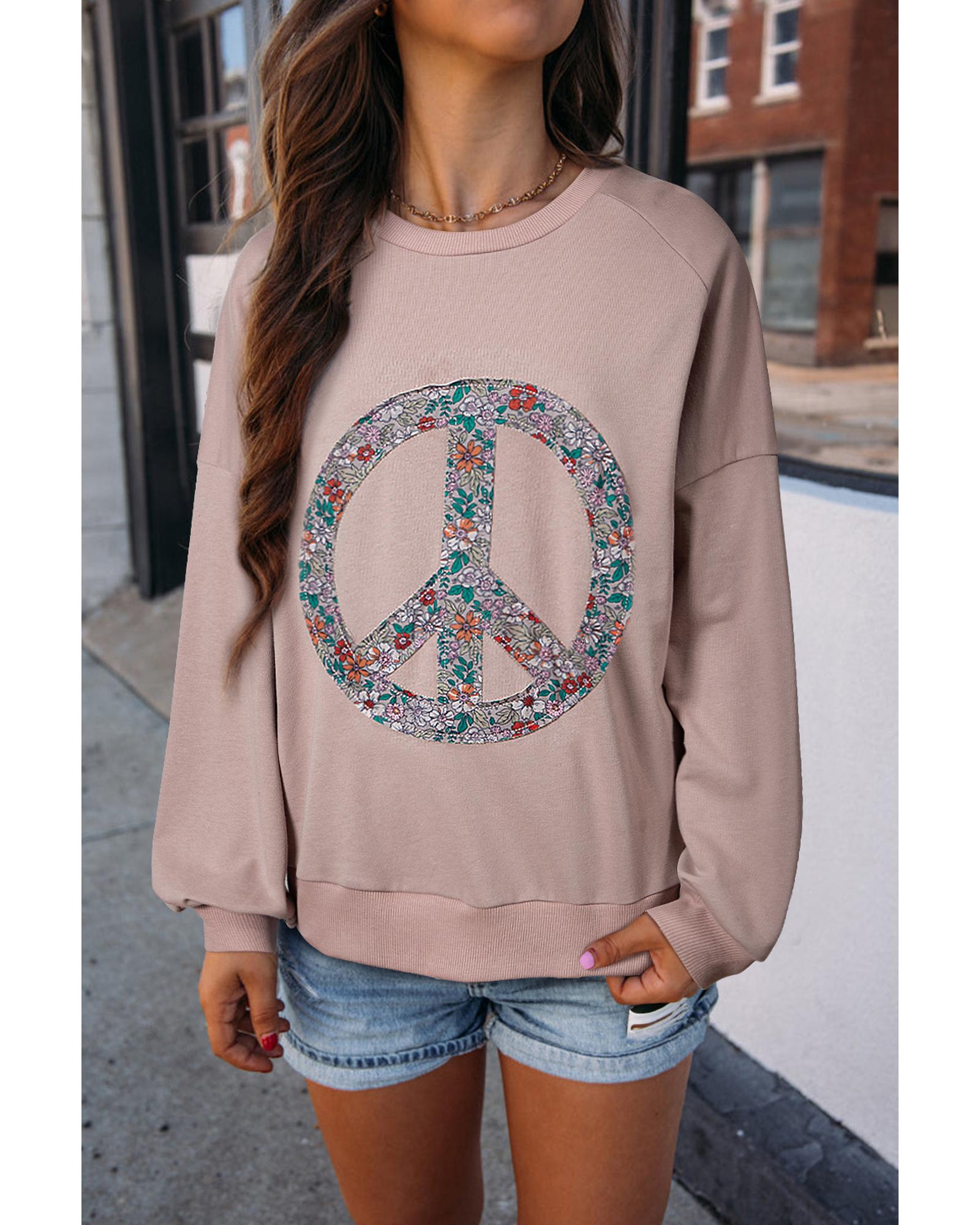 Goat Floral Peace Symbol Drop Shoulder Sweatshirt - S