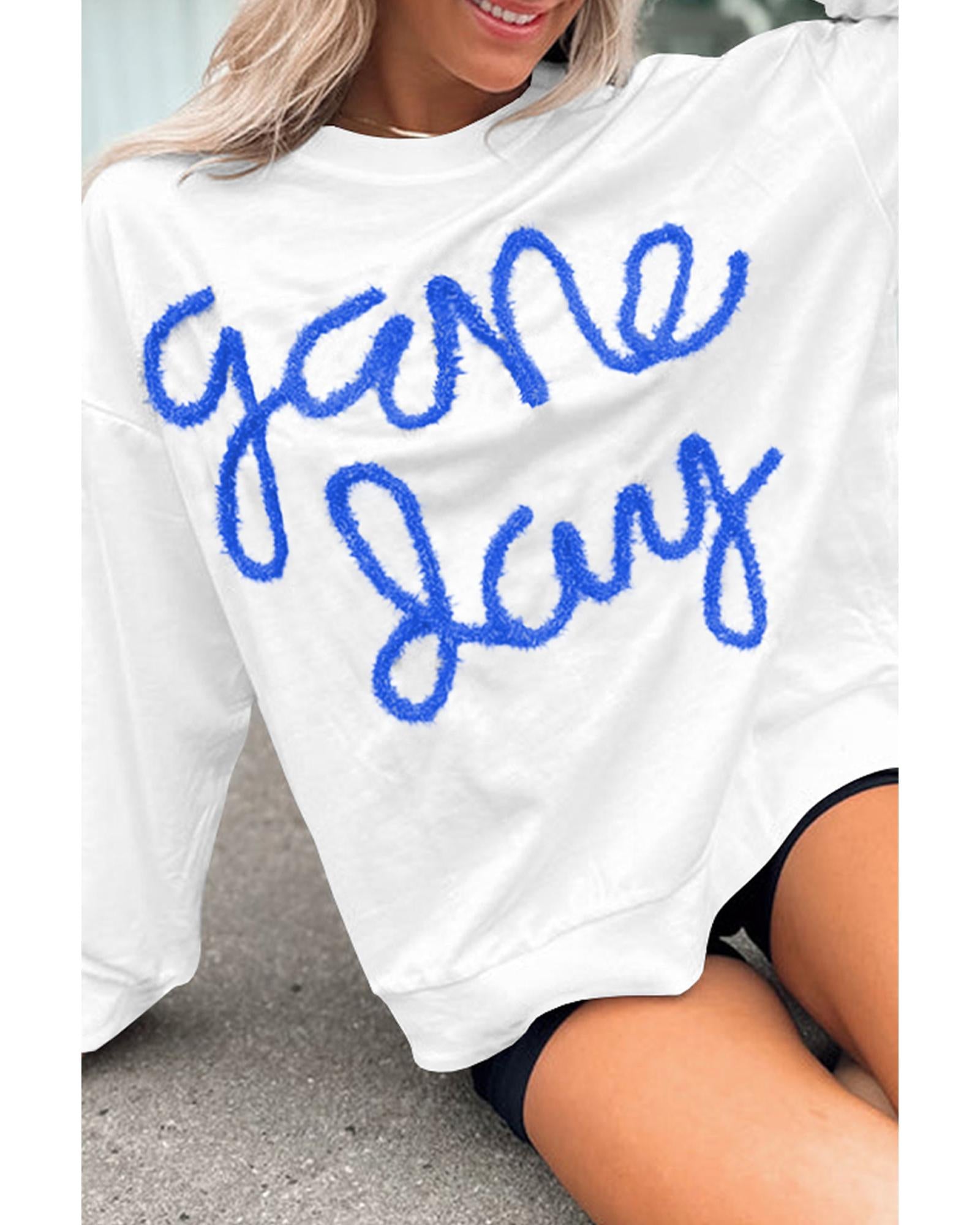 White Tinsel Game Day Drop Shoulder Graphic Sweatshirt - XL