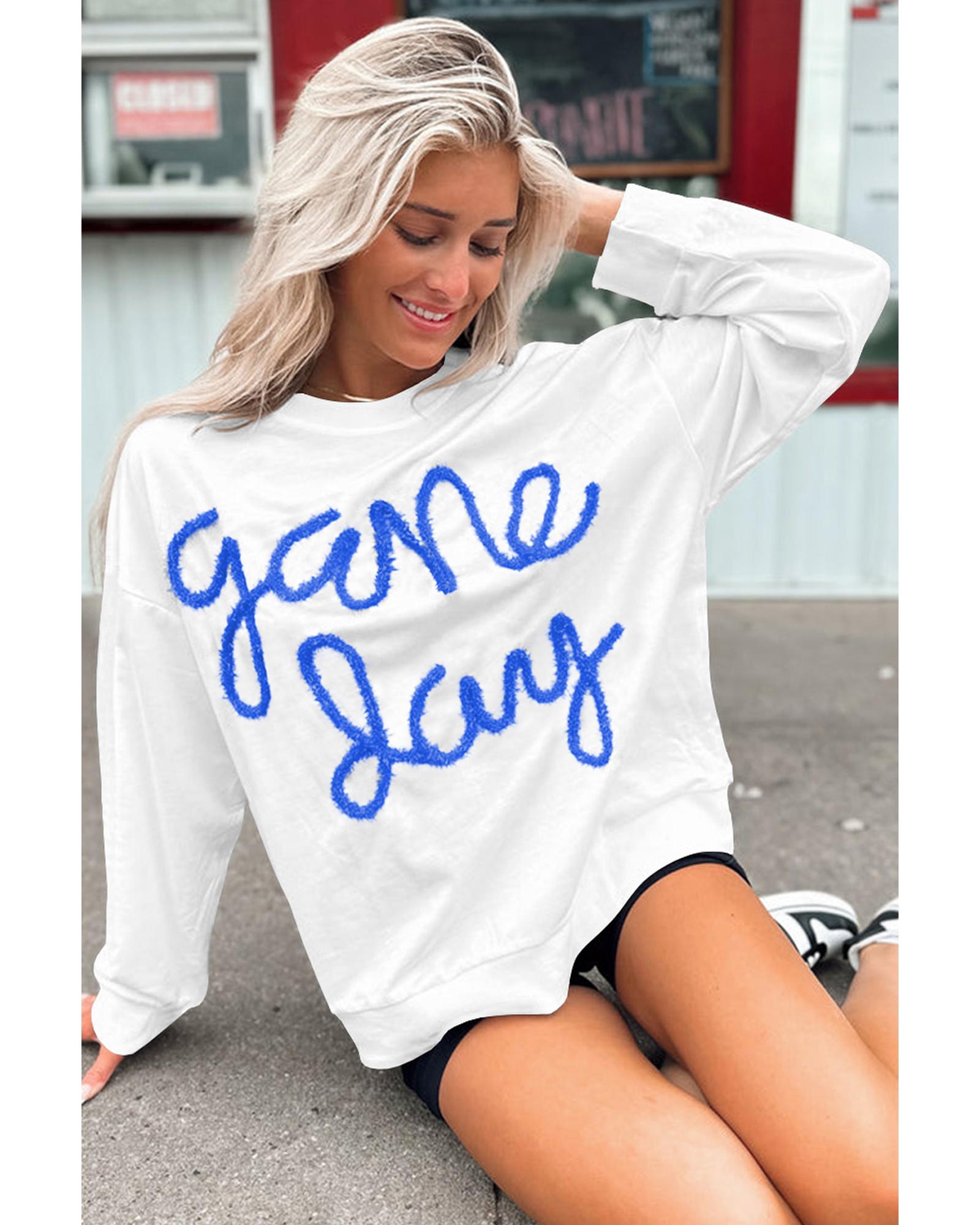 White Tinsel Game Day Drop Shoulder Graphic Sweatshirt - XL 3