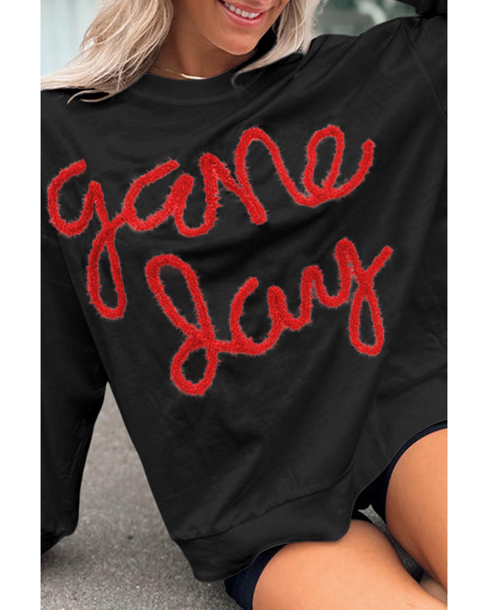 Black Tinsel Game Day Drop Shoulder Graphic Sweatshirt - M