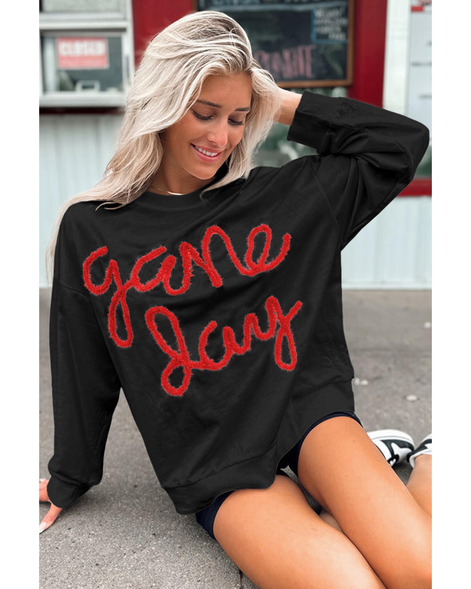Black Tinsel Game Day Drop Shoulder Graphic Sweatshirt - M 6