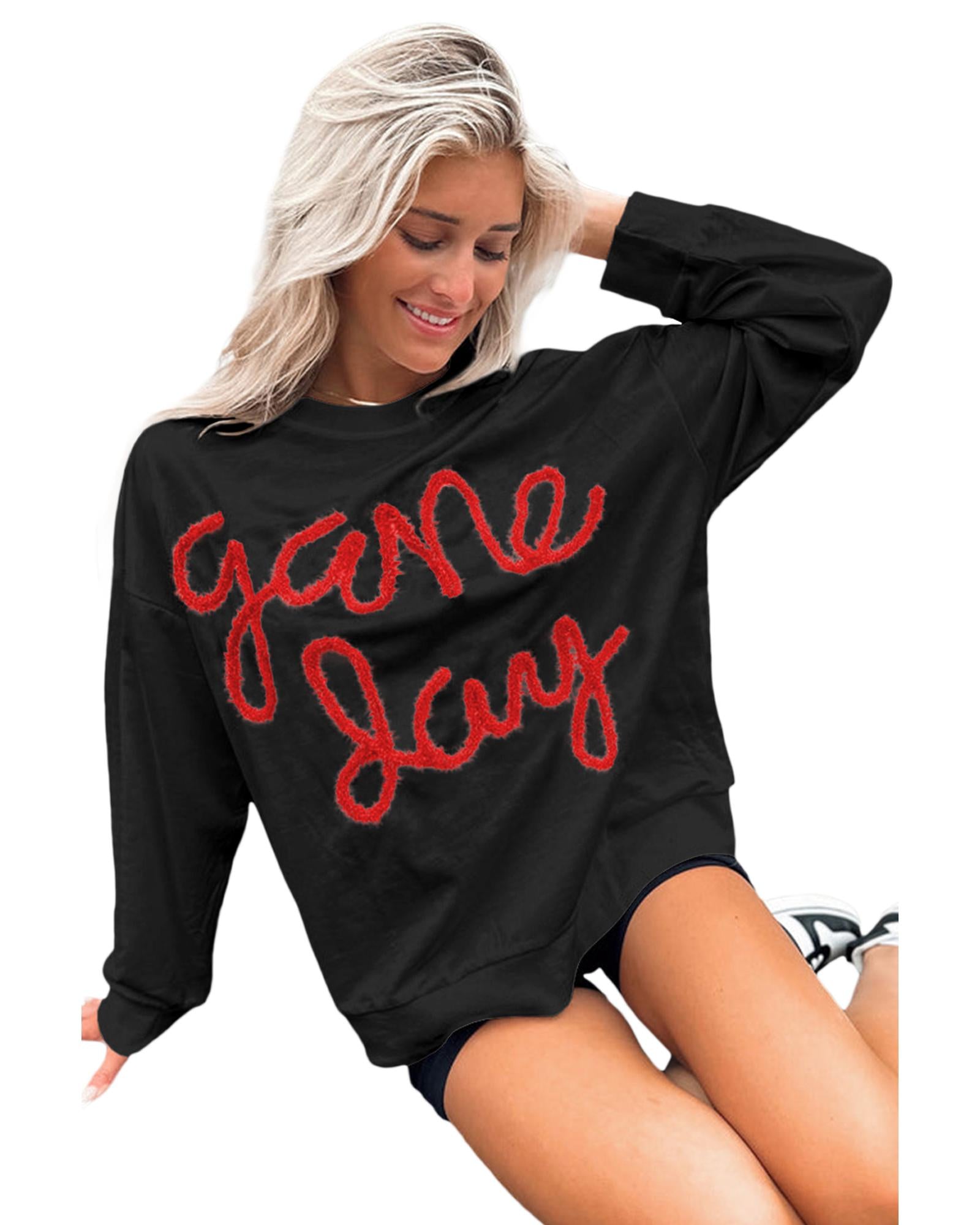 Black Tinsel Game Day Drop Shoulder Graphic Sweatshirt - M 8
