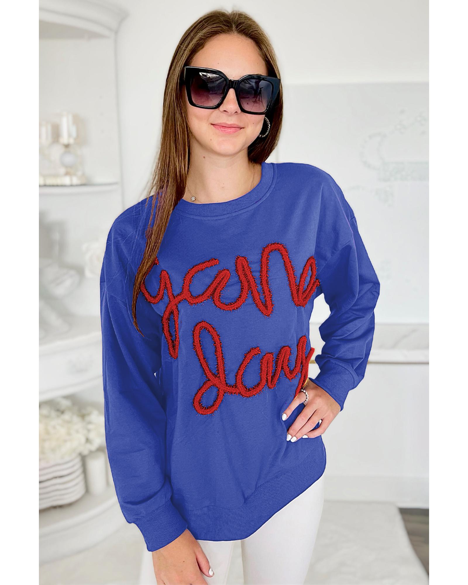 Dark Blue Tinsel Game Day Drop Shoulder Graphic Sweatshirt - L