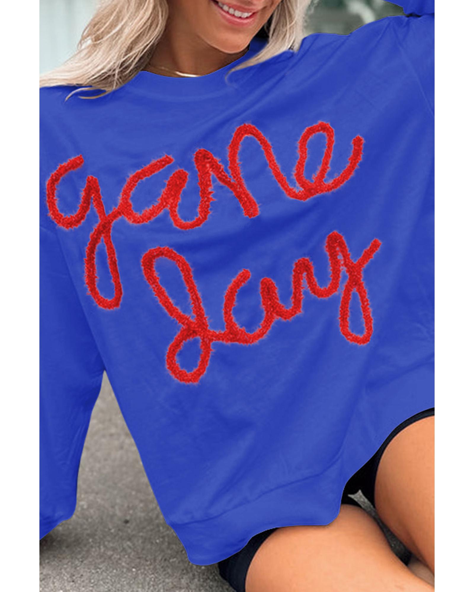 Dark Blue Tinsel Game Day Drop Shoulder Graphic Sweatshirt - L 3
