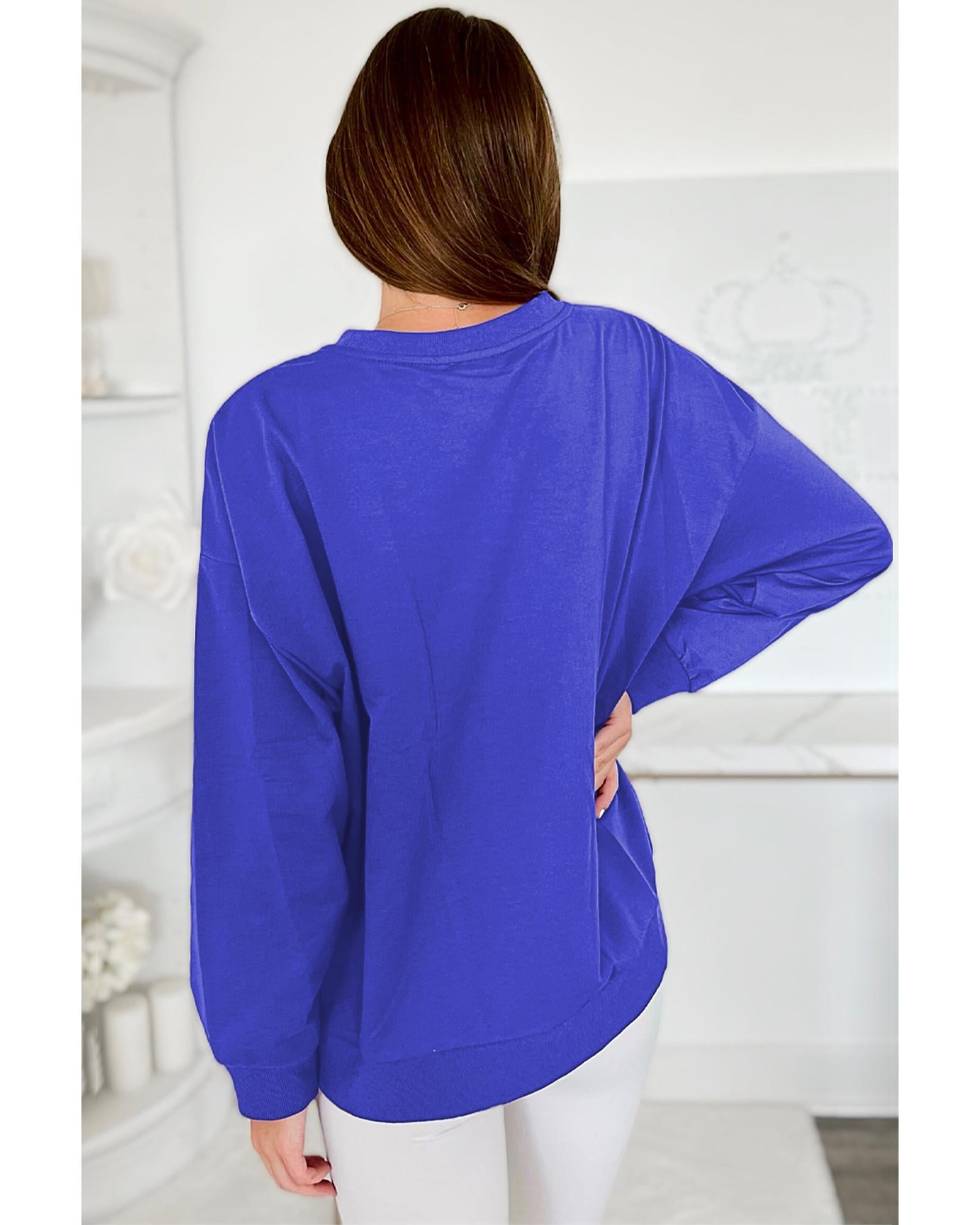 Dark Blue Tinsel Game Day Drop Shoulder Graphic Sweatshirt - L 6