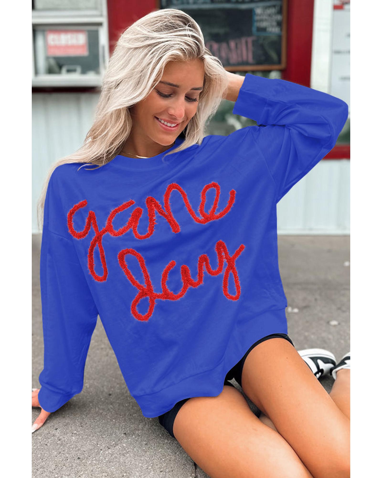 Dark Blue Tinsel Game Day Drop Shoulder Graphic Sweatshirt - M 7