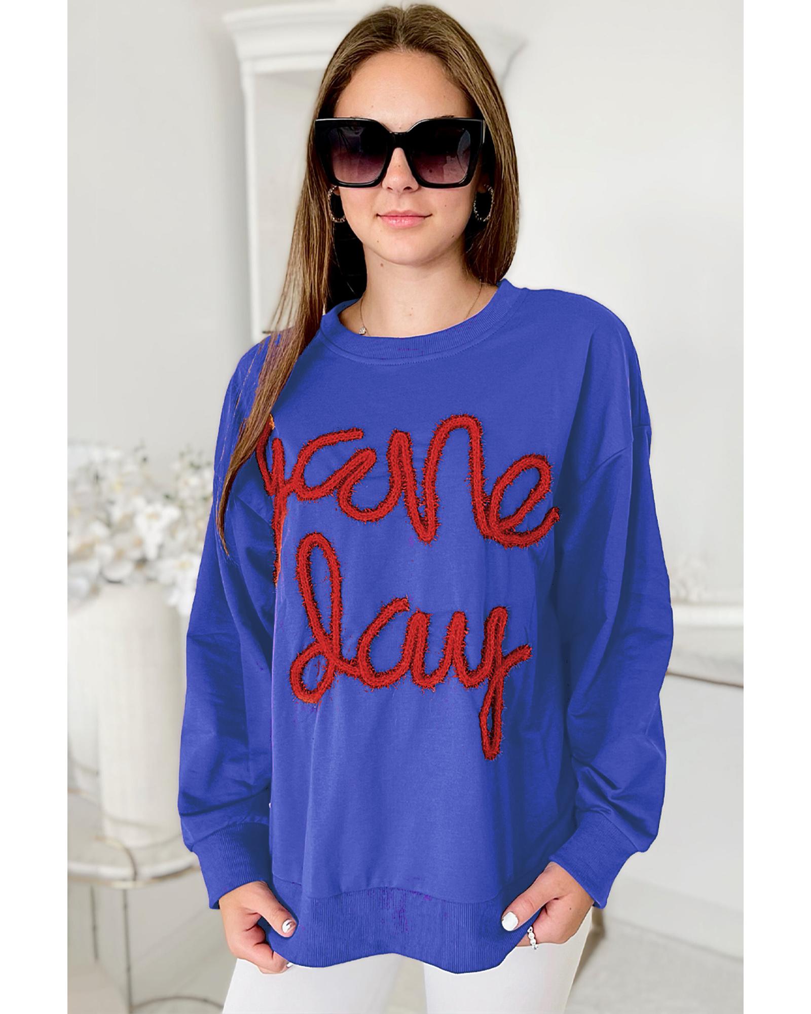 Dark Blue Tinsel Game Day Drop Shoulder Graphic Sweatshirt - XL 4